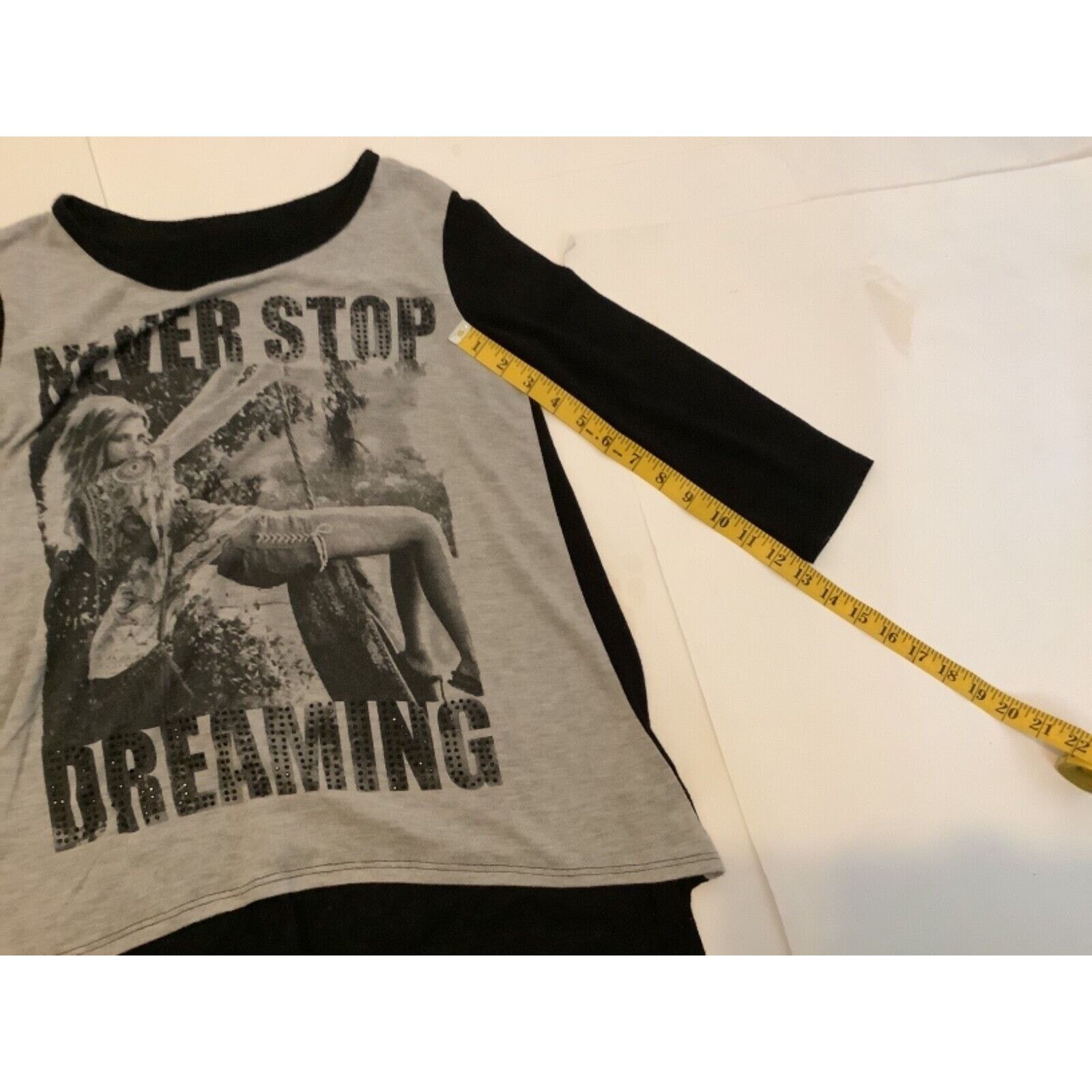 Bebe 2B BEBE Embellished Baseball T-Shirt Women’s M Black & Gray Size M / US 6-8 / IT 42-44 - 4 Thumbnail