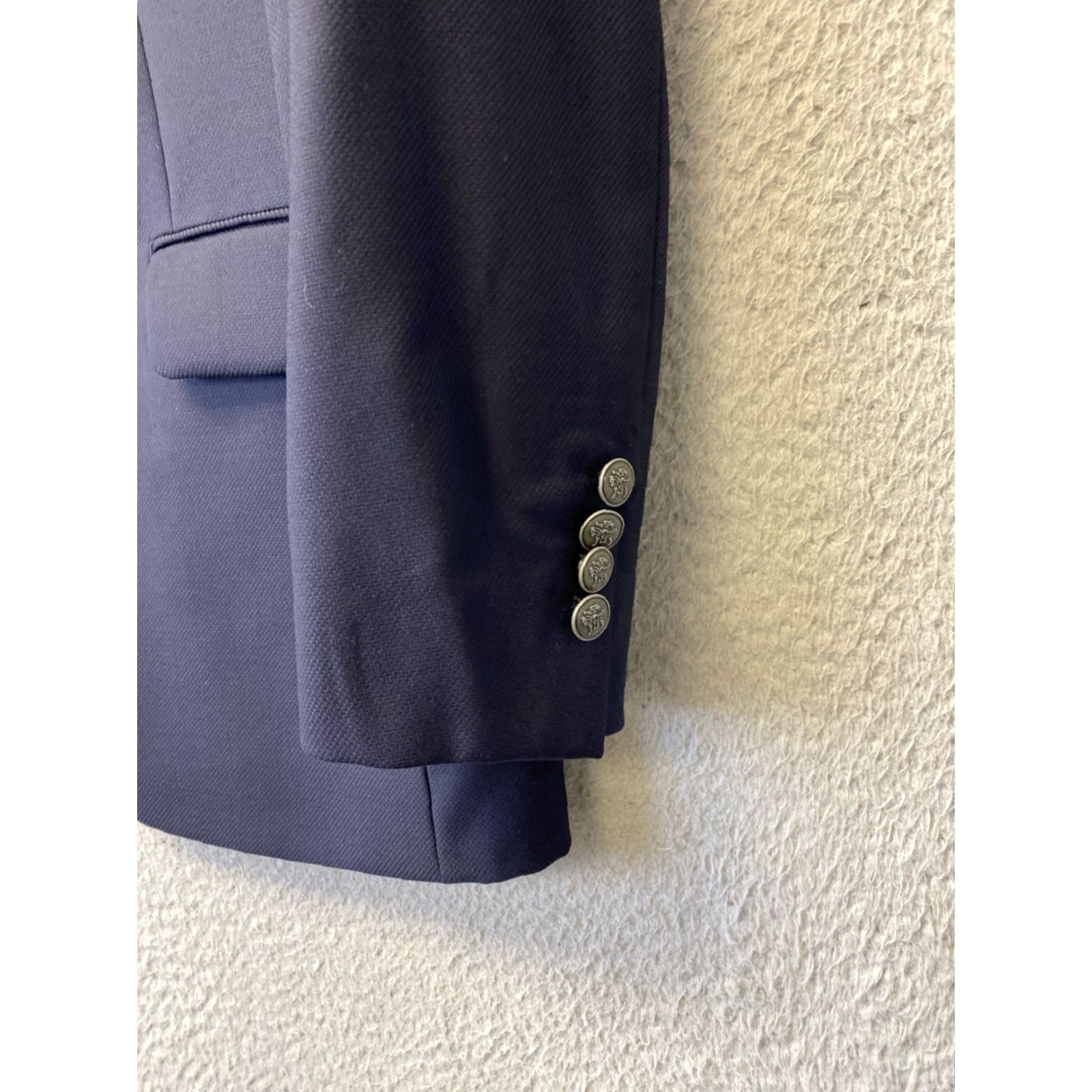 Hart Schaffner Marx Hart Schaffner Marx Blazer Jacket Men 38S Wool 2 Button Navy Solid Notch 4-Button Sleeve Union Made Vintage? No Size 38S - 2 Thumbnail