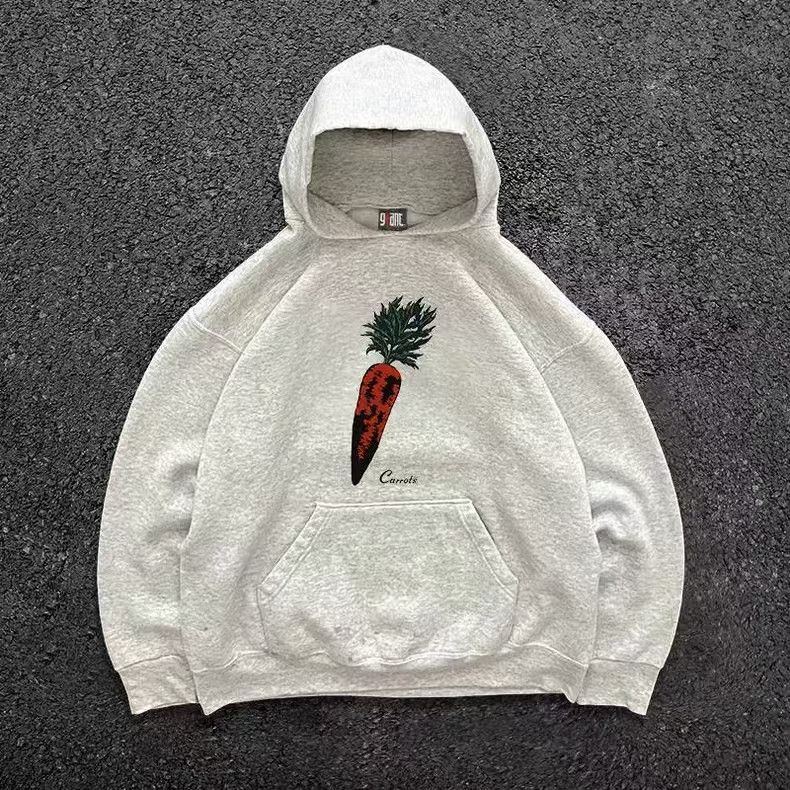 Japanese Brand × Vintage Gray casual retro carrot print hoodie y2k Size US L / EU 52-54 / 3 - 1 Thumbnail