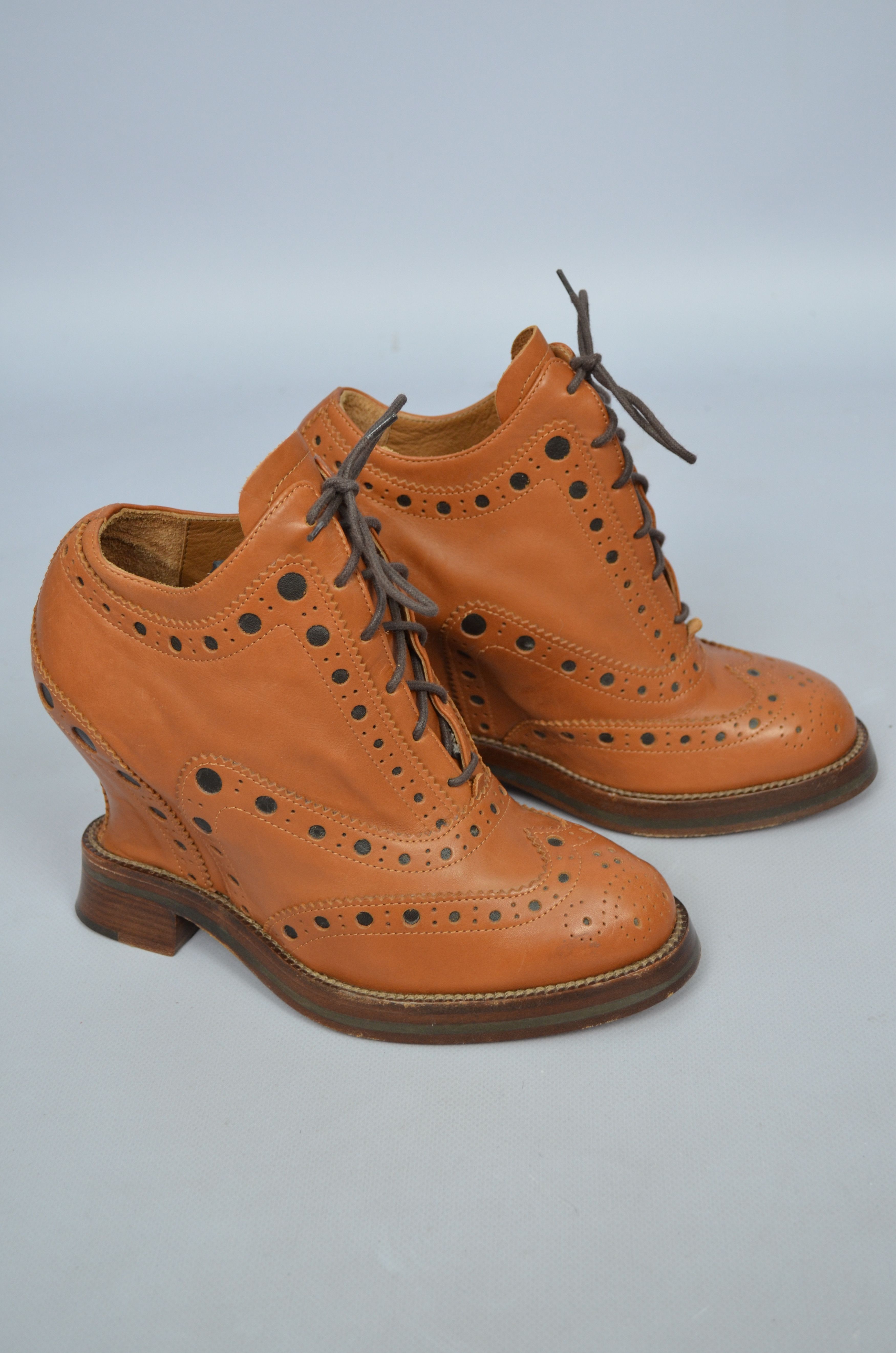 Acne Studios × Designer Acne Studios Spin Brogue Wedge Boots In Leather Size 37/US7 Size US 7 / IT 37 - 1 Thumbnail
