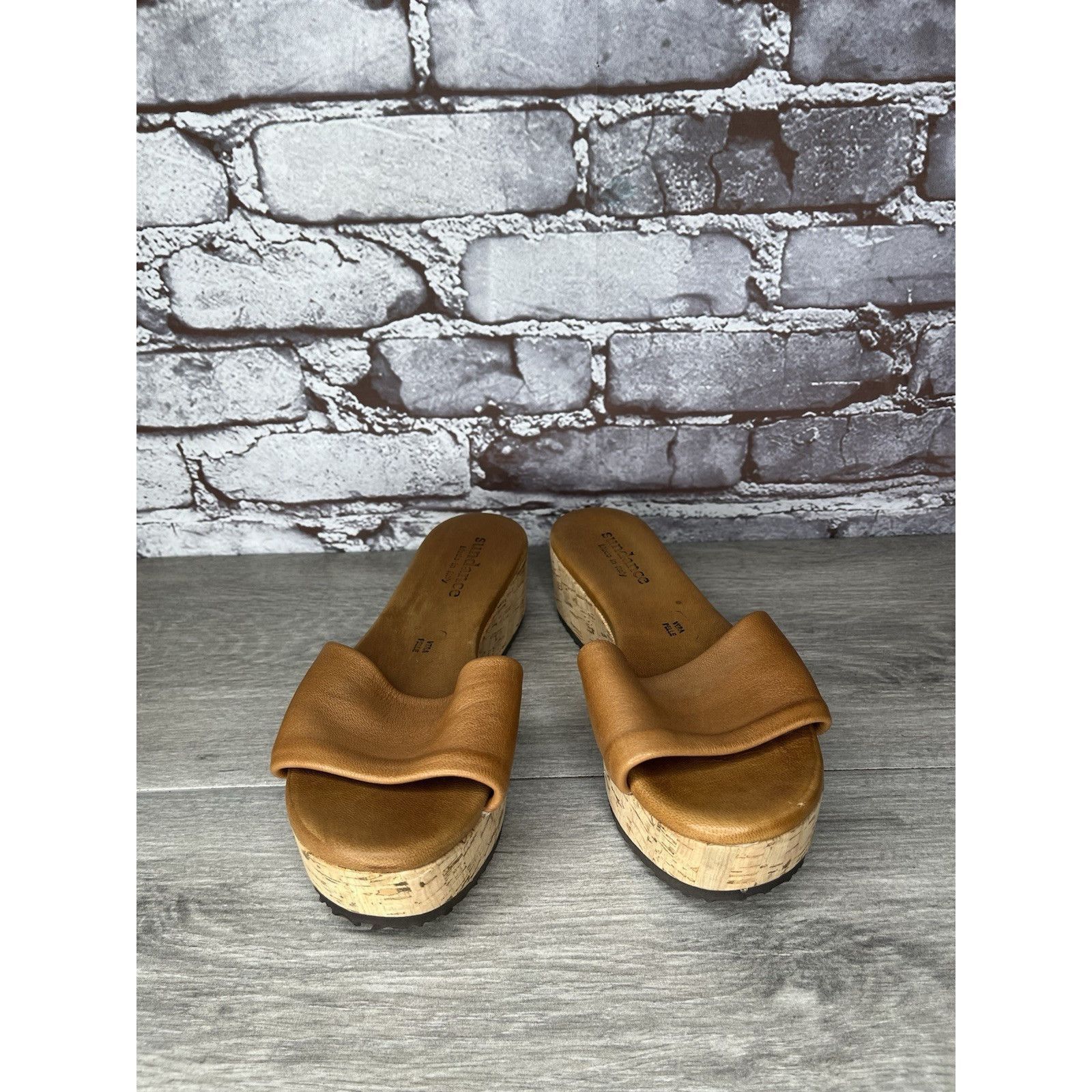 Sundae School Sundance Brown Leather Tan Wedge Cork Platform Sandals Slide Size US 6 / IT 36 - 12 Thumbnail