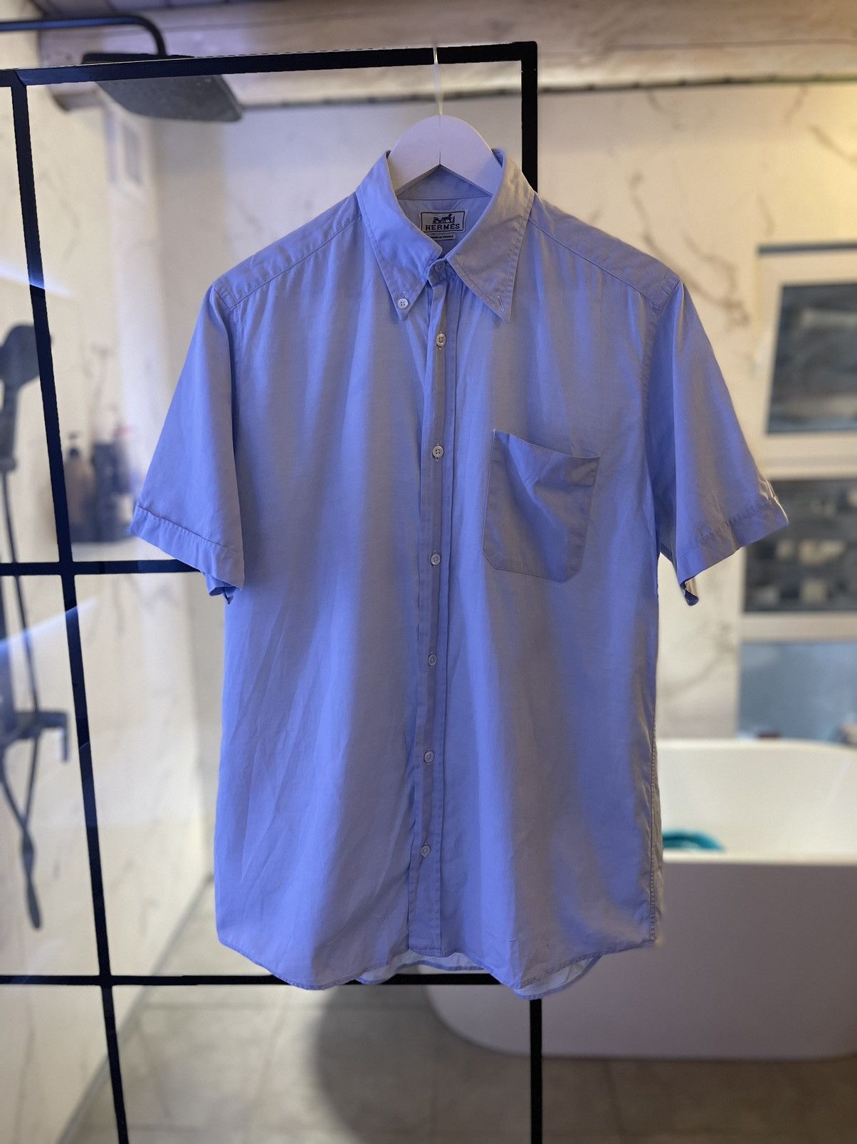 Hermes Hermes shirt Vintage Blue Short Sleeve Pocket 90’s Size US M / EU 48-50 / 2 - 1 Thumbnail