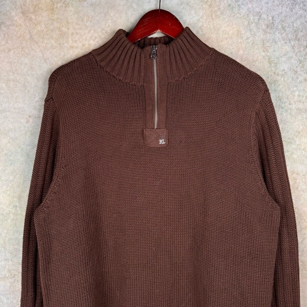 Polo Ralph Lauren × Vintage VTG 90s Polo Jeans Co Knit Q Zip Sweater Sz L Brown Size US L / EU 52-54 / 3 - 1 Thumbnail