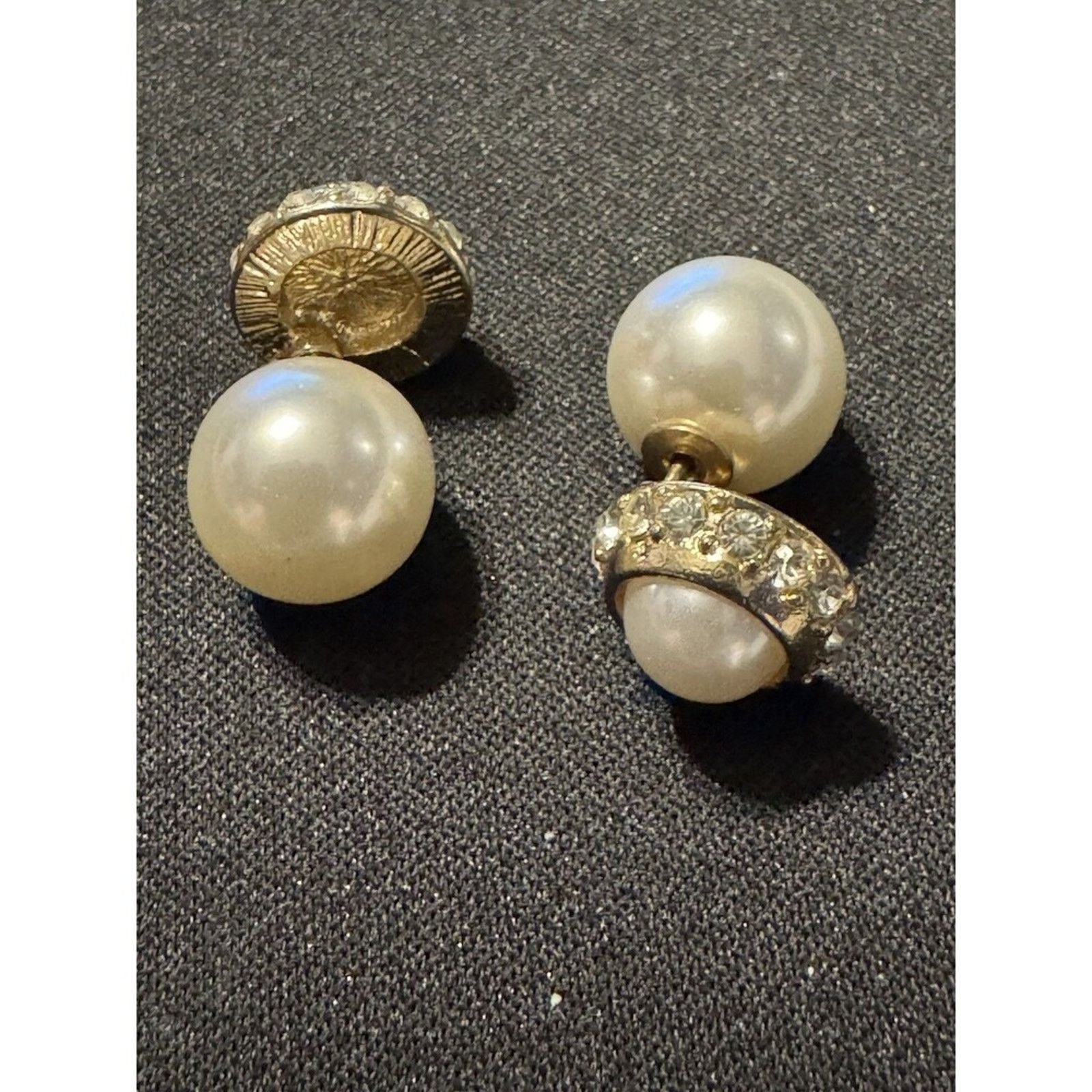 Other Costume Faux Pearl Double Sided Rhinestone Earrings Size ONE SIZE - 1 Thumbnail