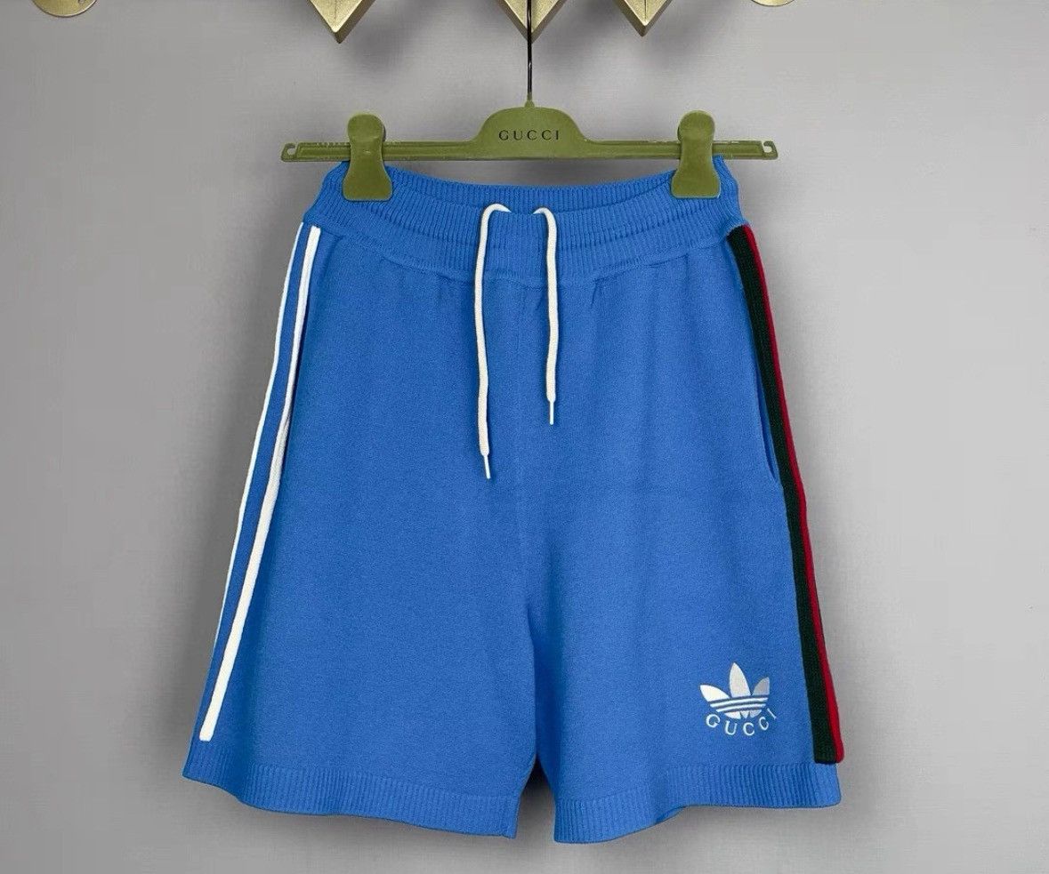 Gucci gucci x adidas blue embroidered logo shorts. Size US 27 - 1 Thumbnail