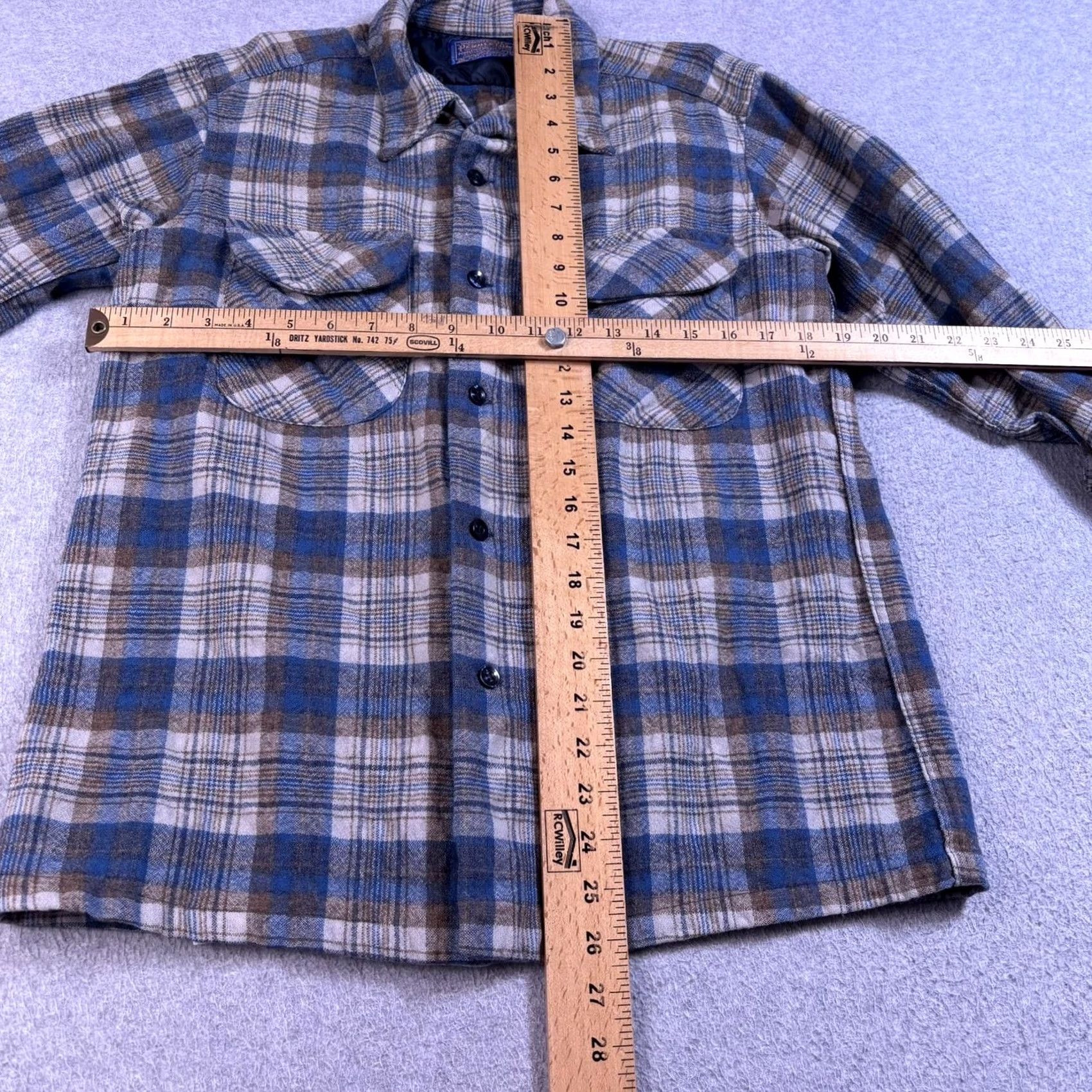 Pendleton VINTAGE Pendleton Wool Shirt Mens M Blue Plaid Shacket 60s 70s Button-Up Long Sleeve Collar Pocketed Pattern Size US M / EU 48-50 / 2 - 7 Thumbnail