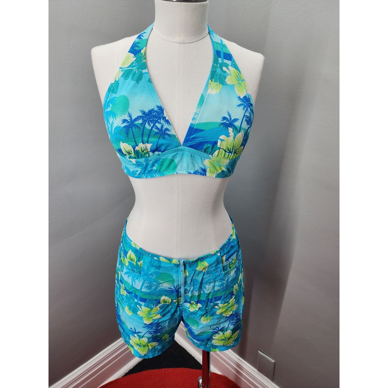 Y2K Vintage Catalina 4-Piece Hawaiian Print Bikini Set L