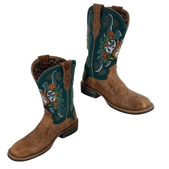 Ariat Ariat Cowboy Boots Sz 8.5 Turquoise Day Of The Dead Skull Ro Size US 8.5 / IT 38.5 - 3 Thumbnail