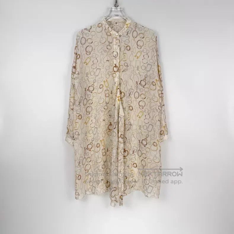 Hermes Hermes Beige Full Logo Mulberry Silk Shirt Dress Size XS / US 0-2 / IT 36-38 - 3 Thumbnail
