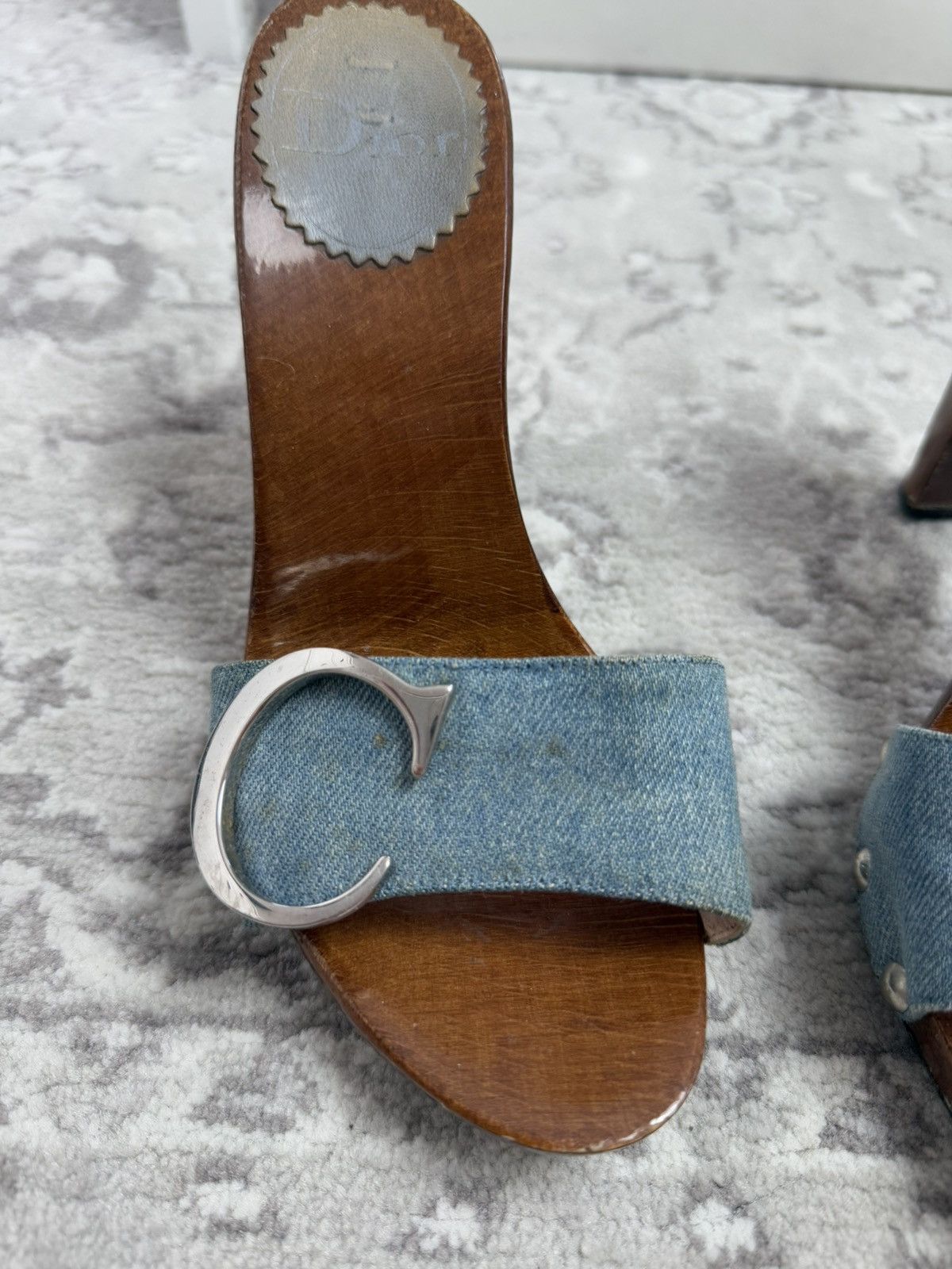 Dior Vintage y2k Dior wood & denim mules sandals US6 designer rare Size US 6 / IT 36 - 7 Thumbnail