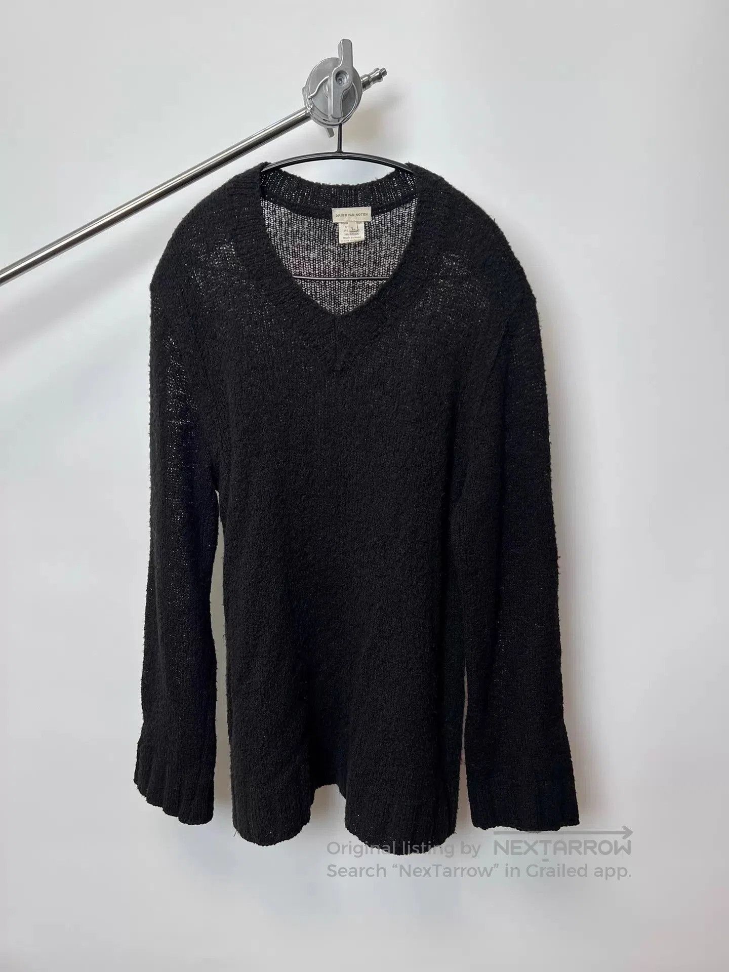 Dries Van Noten Black V-Neck Long Sleeve Knit Sweater. Size US L / EU 52-54 / 3 - 1 Thumbnail
