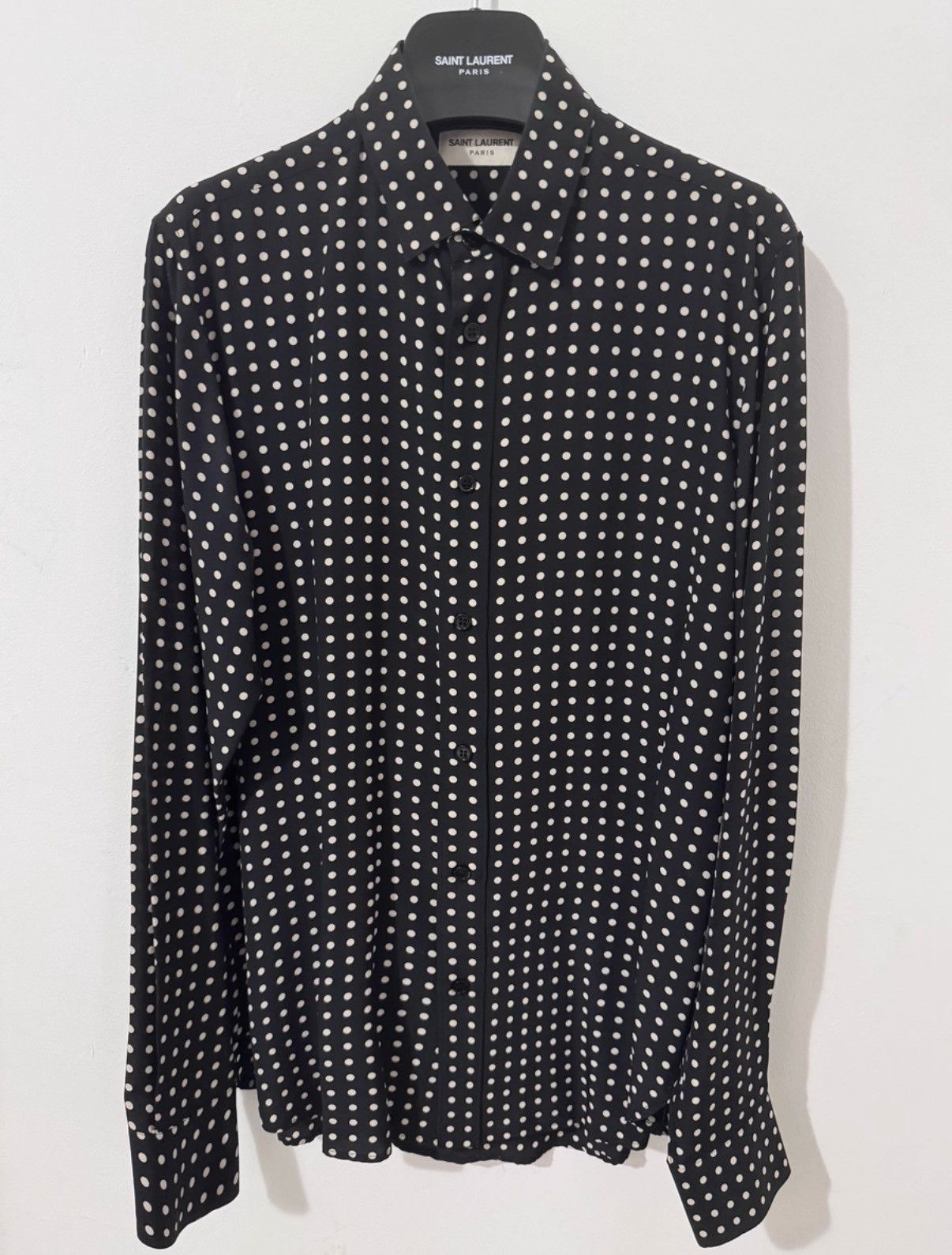 Saint Laurent Paris SLP) 14FW Runway Silk All-Over Black/White Polka Dot Shirt Size US M / EU 48-50 / 2 - 1 Thumbnail