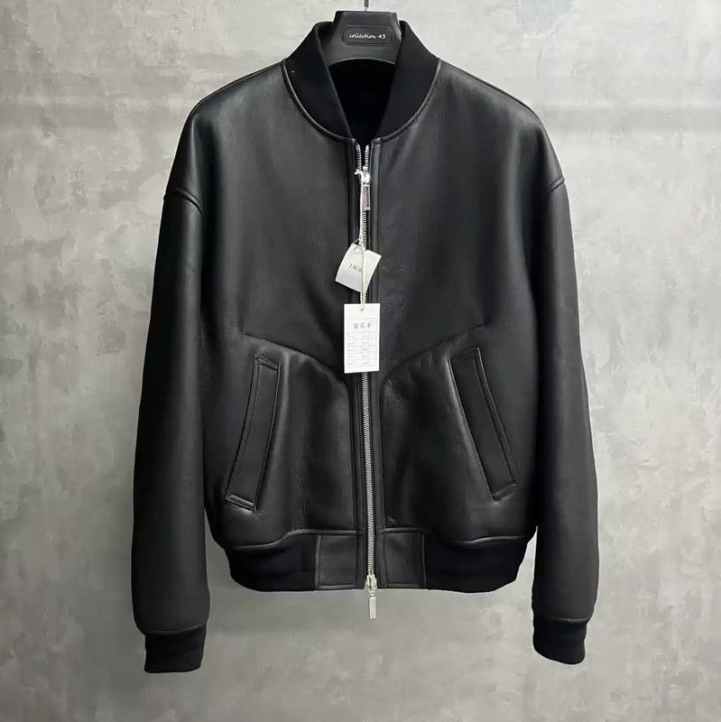 Dior Black Leather Bomber Jacket for Men 0089