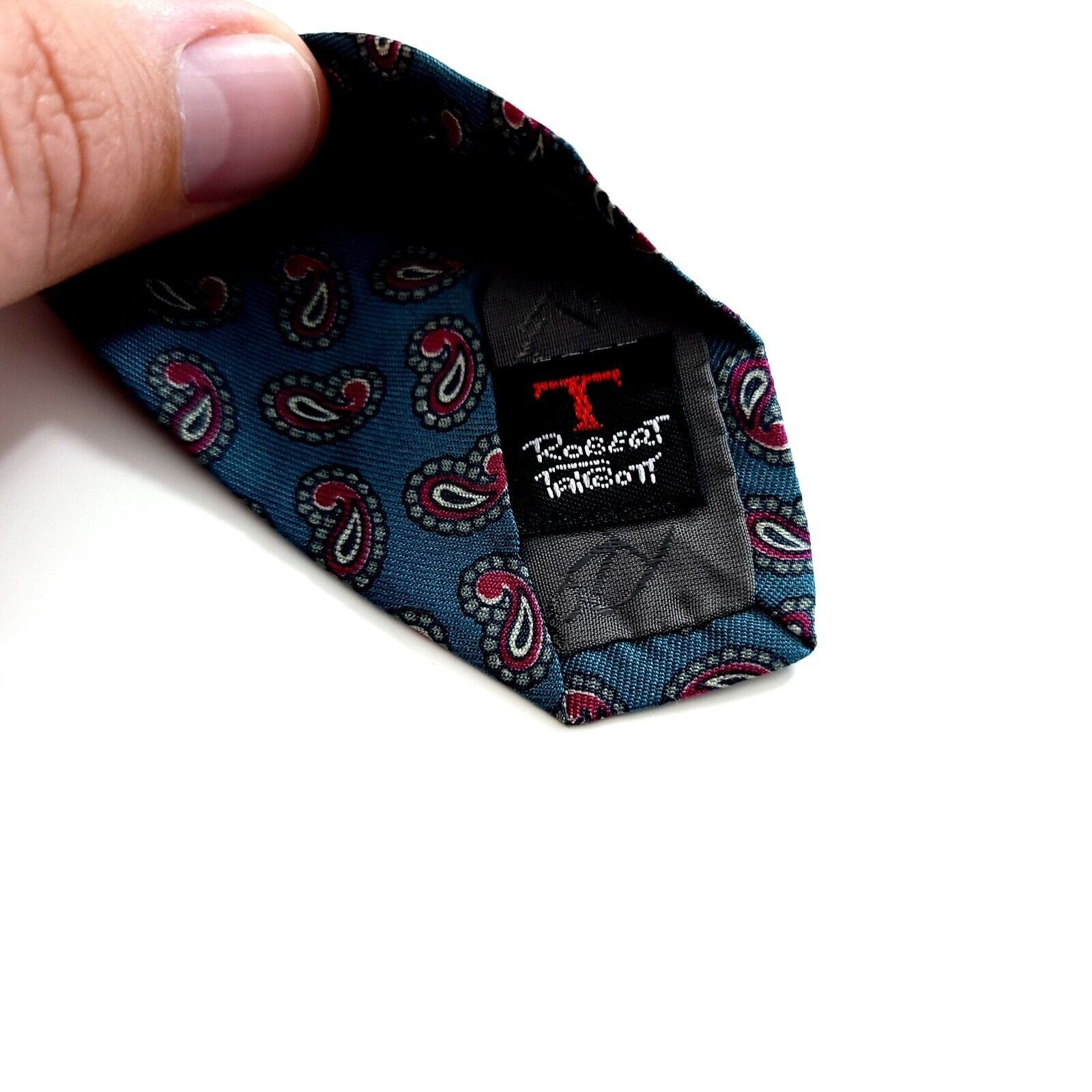 Robert Talbott Robert Talbott Teal Red Paisley Print Hand Sewn Short Silk T Size ONE SIZE - 4 Thumbnail