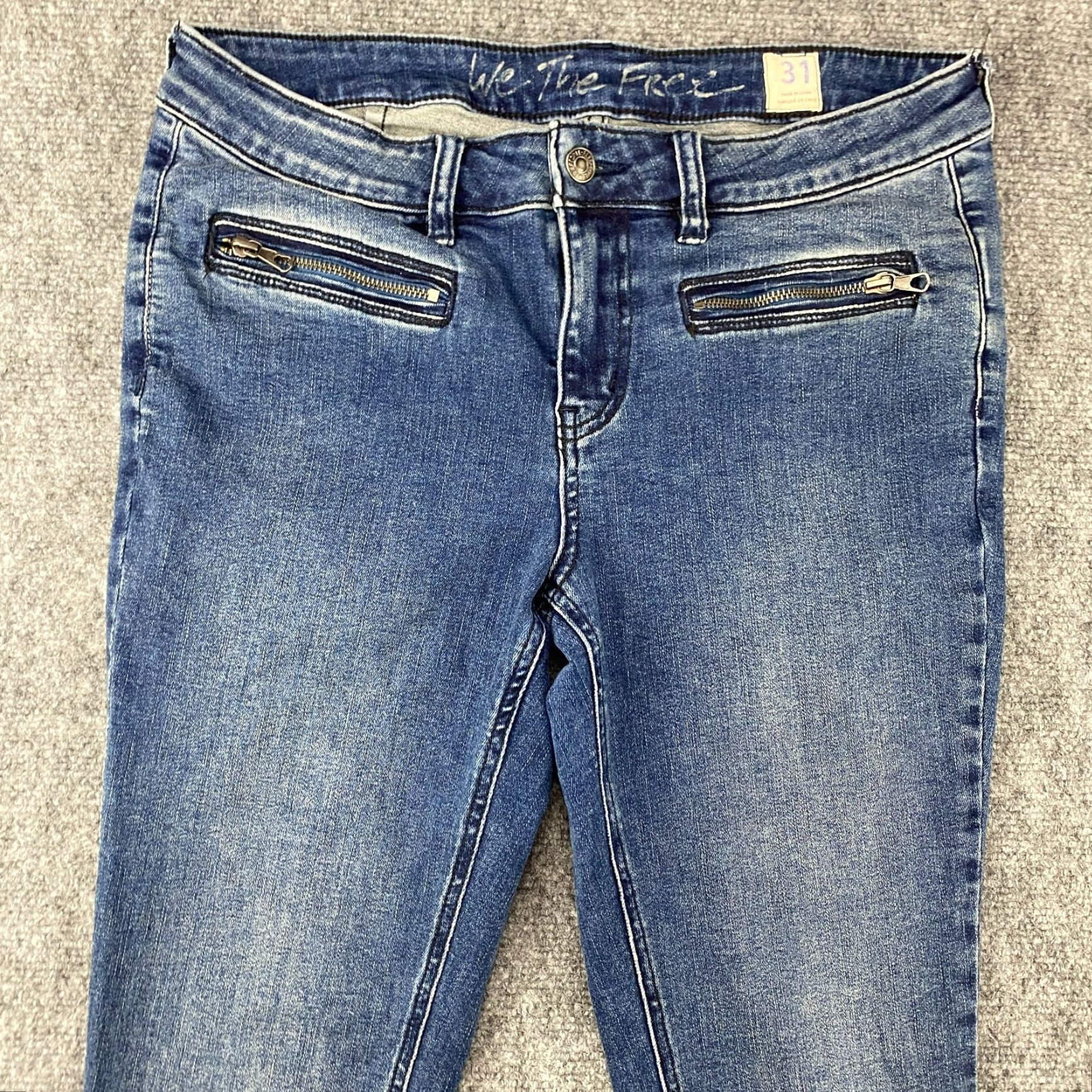 Vintage We The Free Jeans Womens 31 Blue Mid-Rise Skinny Ankle Zip Pockets Stretch Denim Jeans Size 24" / US 00 / IT 34 - 2 Thumbnail