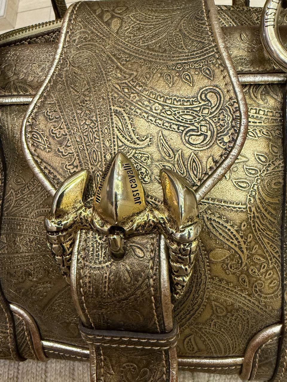 Just Cavalli Just Cavalli Gold Patterned Leather Buckle Bag Size ONE SIZE - 3 Thumbnail