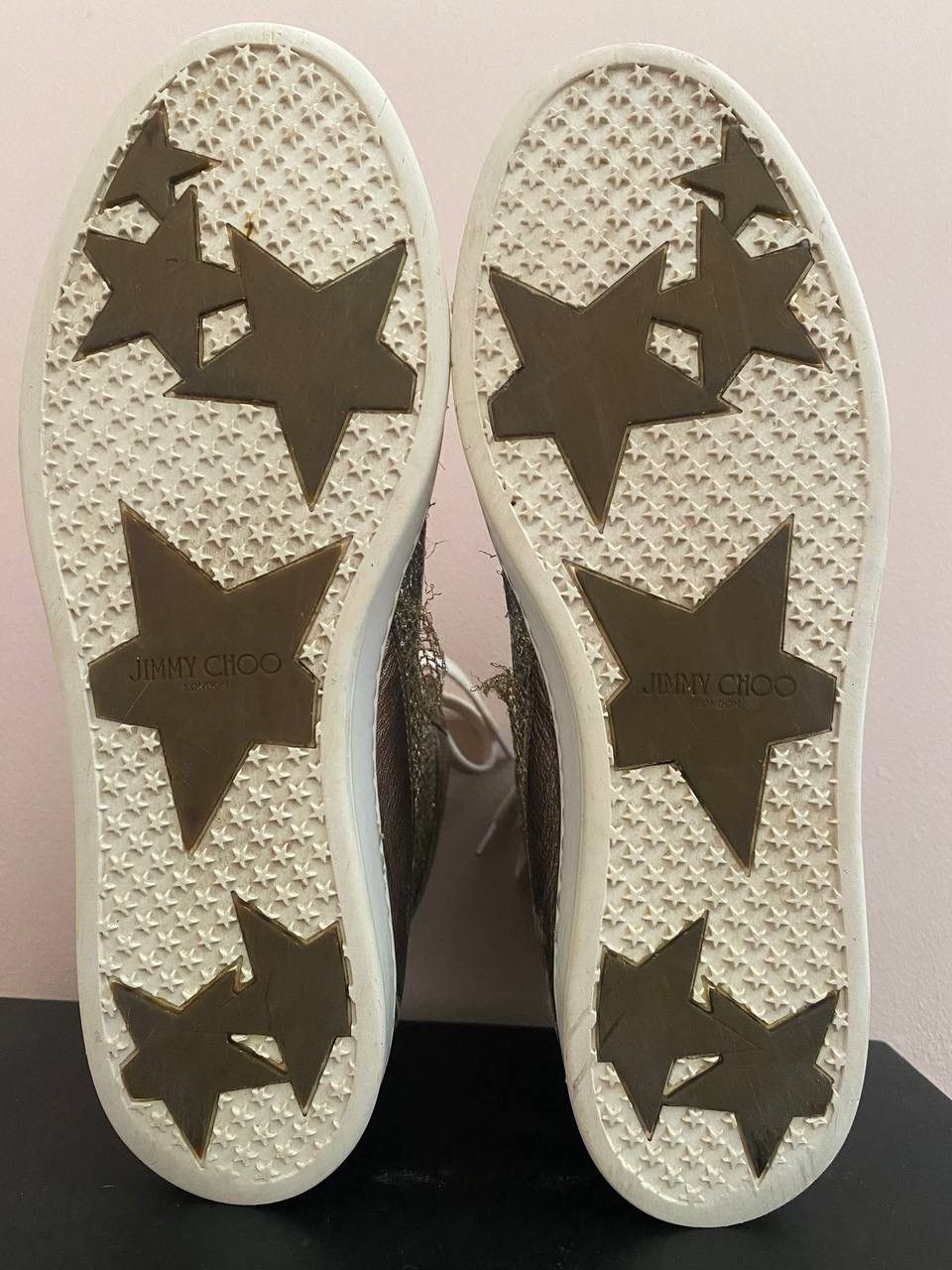 Jimmy Choo Jimmy Choo Metallic Gold Leather And Glitter Miami High Top Size US 8 / IT 38 - 10 Thumbnail