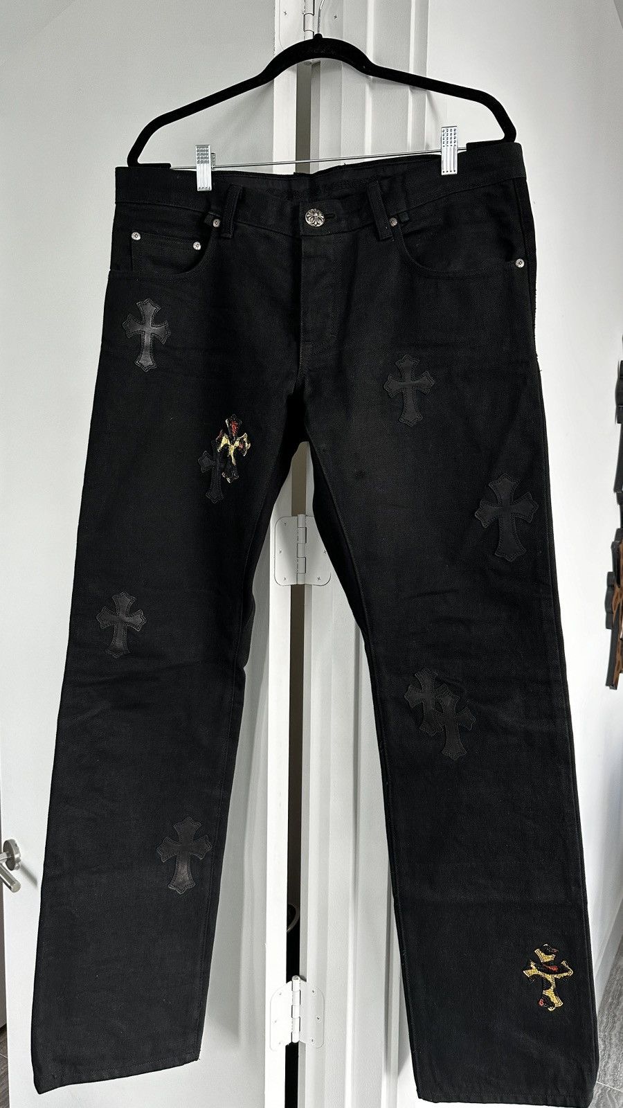 image of Chrome Hearts Patch Denim in Black, Men's (Size 34)