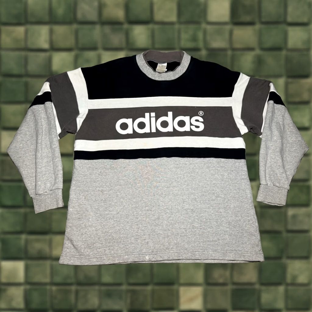 Adidas VINTAGE Adidas Trefoil Sweatshirt Colourblock Men’s XL Black Grey Pullover Size US XL / EU 56 / 4 - 1 Thumbnail