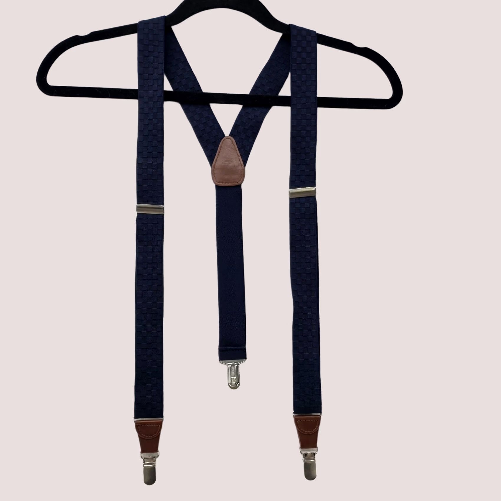 Vintage Gillmons Suspenders Adjustable Y Back w/Leather Blue 1.25" Wide Stylish Office Mens One Size Clip Elastic Leather Blue Office Stylish Girls? Size ONE SIZE - 1 Thumbnail