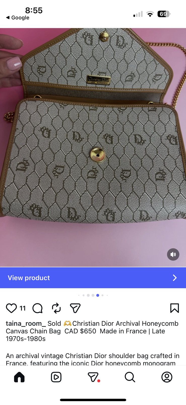 Dior Christian Dior Archival Honeycomb Canvas Chain Bag Size ONE SIZE - 15 Thumbnail