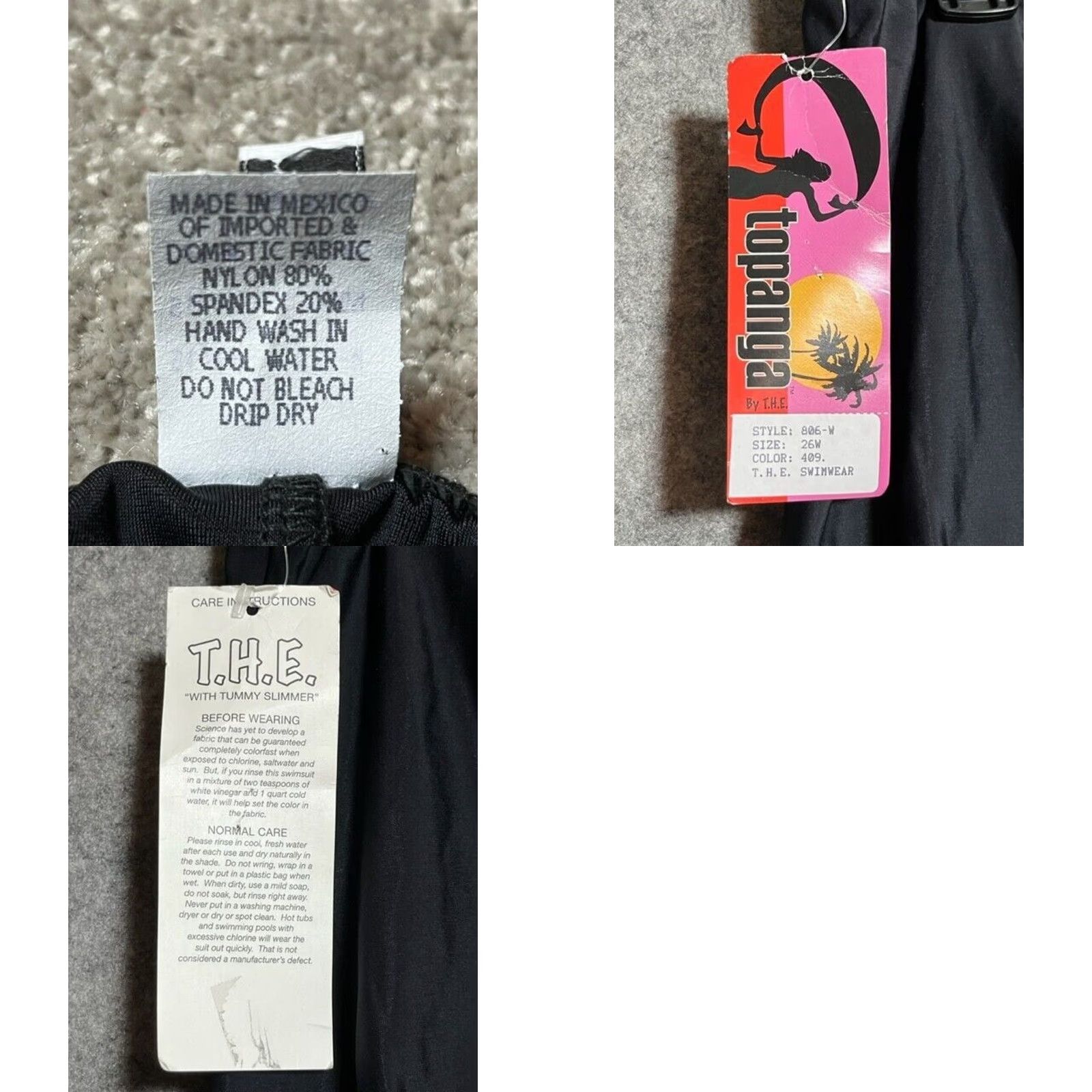 Vintage VINTAGE Slimming Swim Bottom Plus Size 26W Retro 80s 90s Pin-Up High-Waist Modest Beach Women Black Nylon Spandex Hand Wash Only - The. Size 26" / US 2 / IT 38 - 8 Thumbnail
