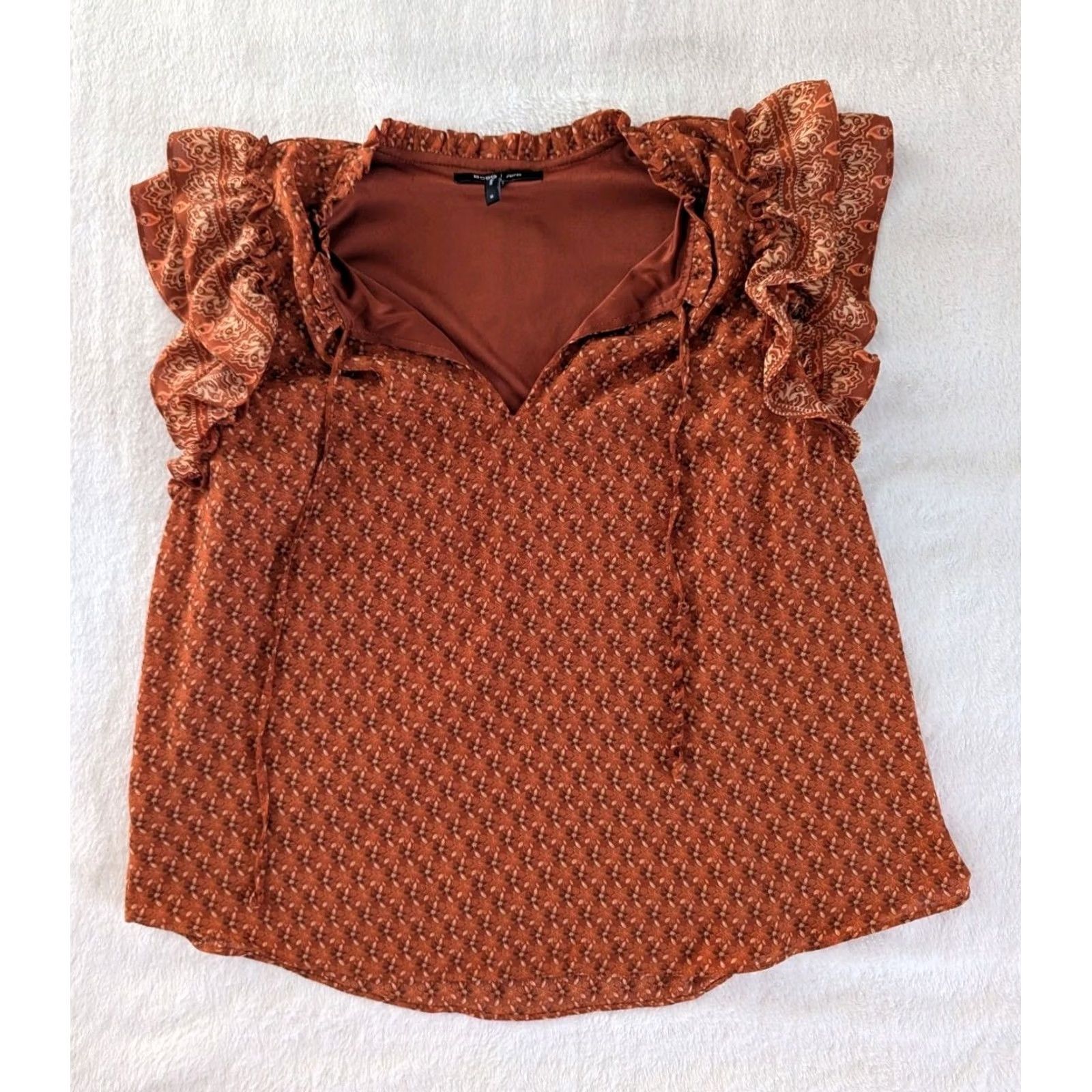 Bcbgmaxazria BCBGMAXAZRIA Blouse Short Sleeve Woman size M Orange Ruffle Peasant Paris Burnt Orange Size M / US 6-8 / IT 42-44 - 2 Thumbnail