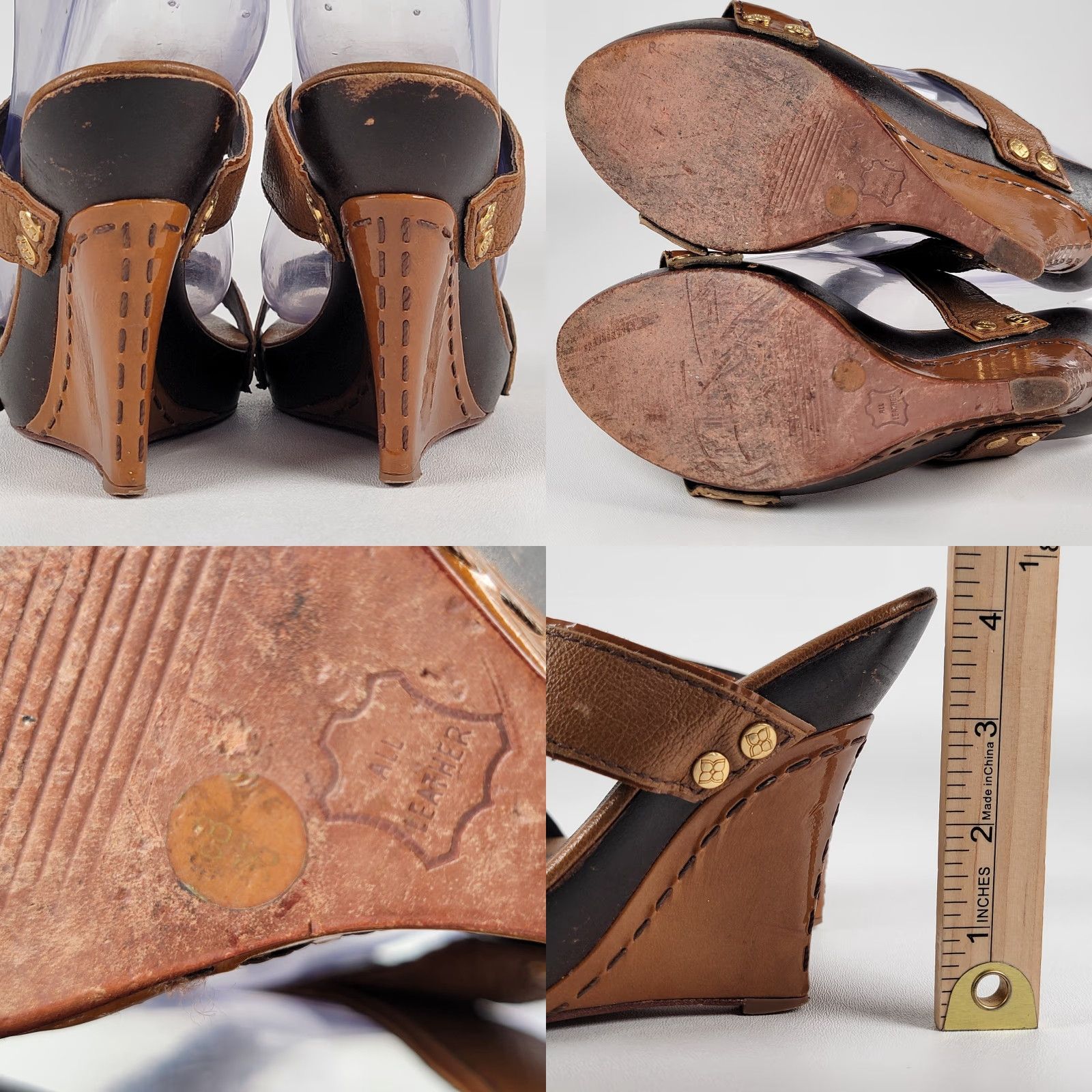 Vintage BCBG Sandals Wedges Sandals Platform High Heel Brown 36 B Women Slip On Strappy Leather Upper Wood Outsole Solid Pattern Size US 6 / IT 36 - 8 Thumbnail