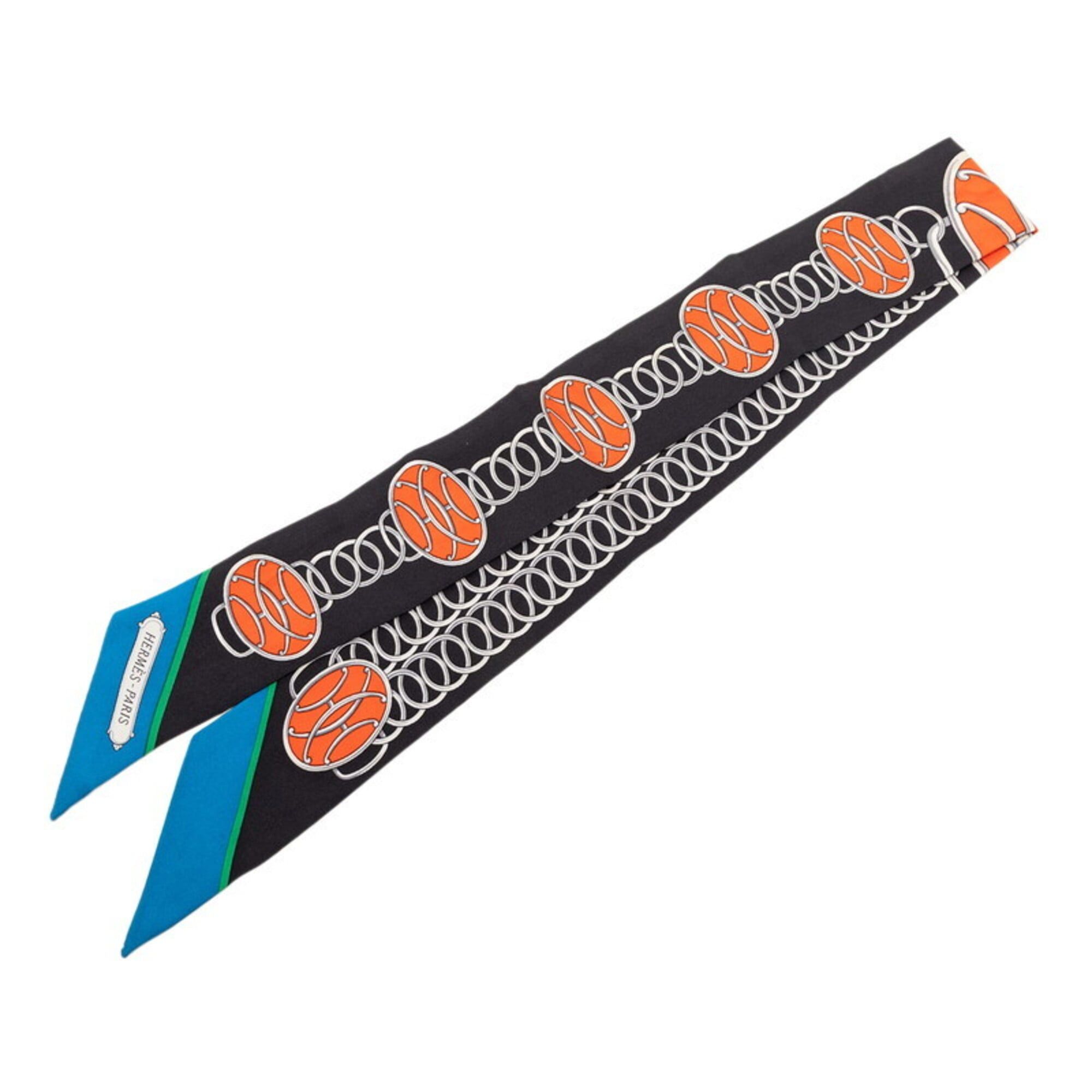 Hermes Hermes Twilly Lift Profile Scarf/Muffler, Black/Multicolor Silk, Women's Size ONE SIZE - 1 Thumbnail