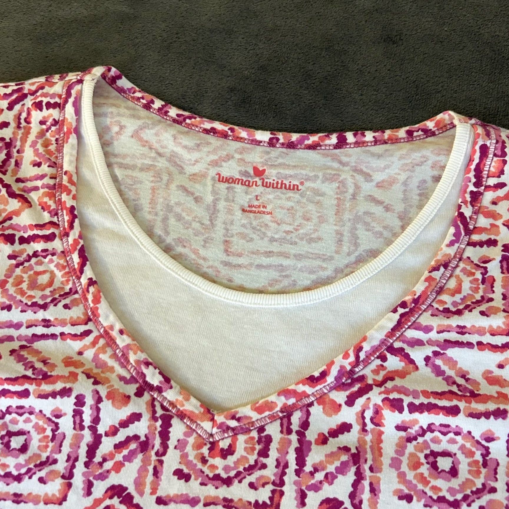 Vintage Woman Within Top V-Neck Geometric Print Short Sleeve Casual Womens Large Size L / US 10 / IT 46 - 2 Thumbnail