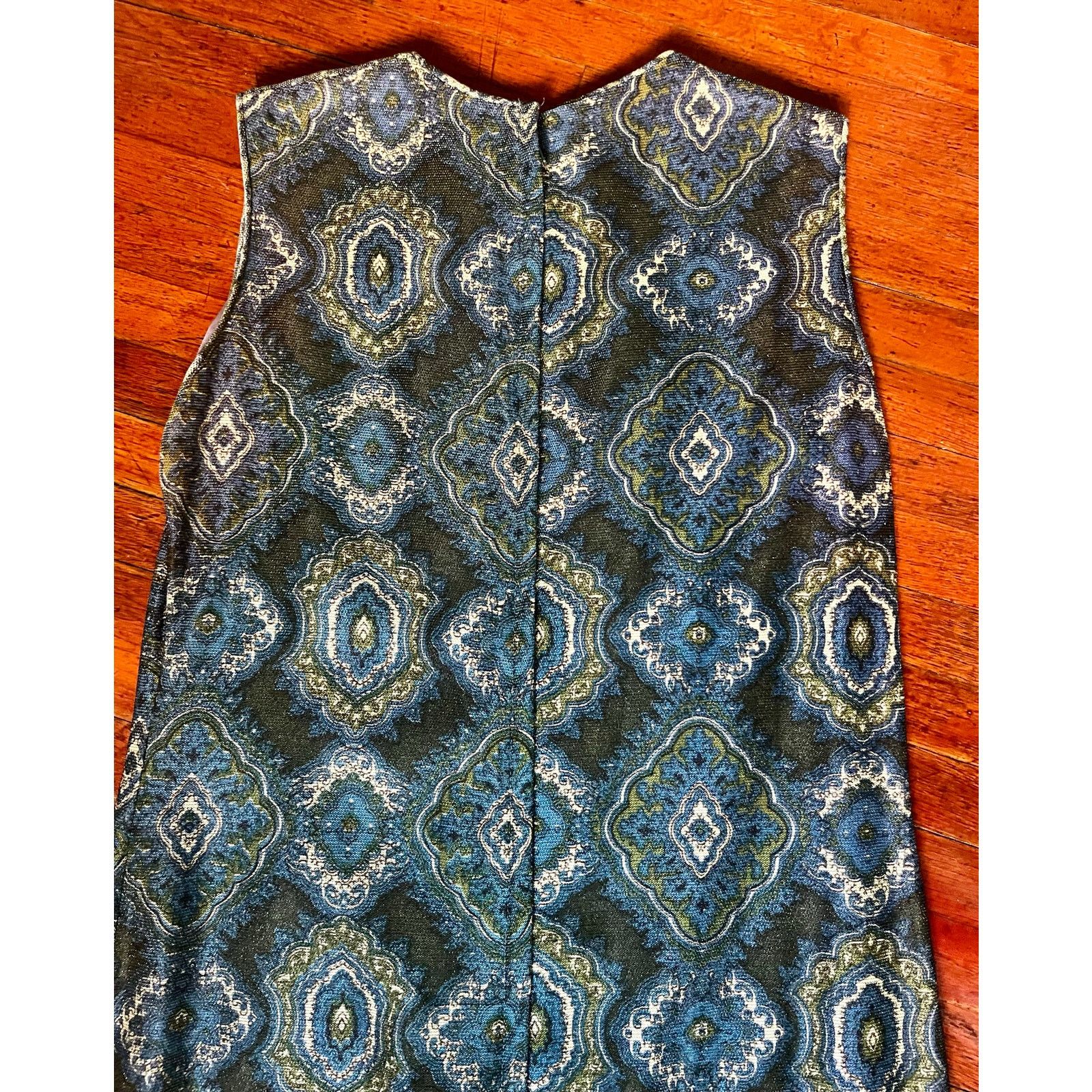 Vintage Vintage 60s Green Gold Mini Shift Dress Small Cocktail Party Size S / US 4 / IT 40 - 3 Thumbnail