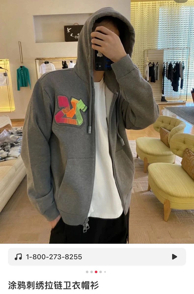 Louis Vuitton Louis Vuitton Grey Applique Casual Zip Hooded Long Sleeve H Size US M / EU 48-50 / 2 - 8 Thumbnail
