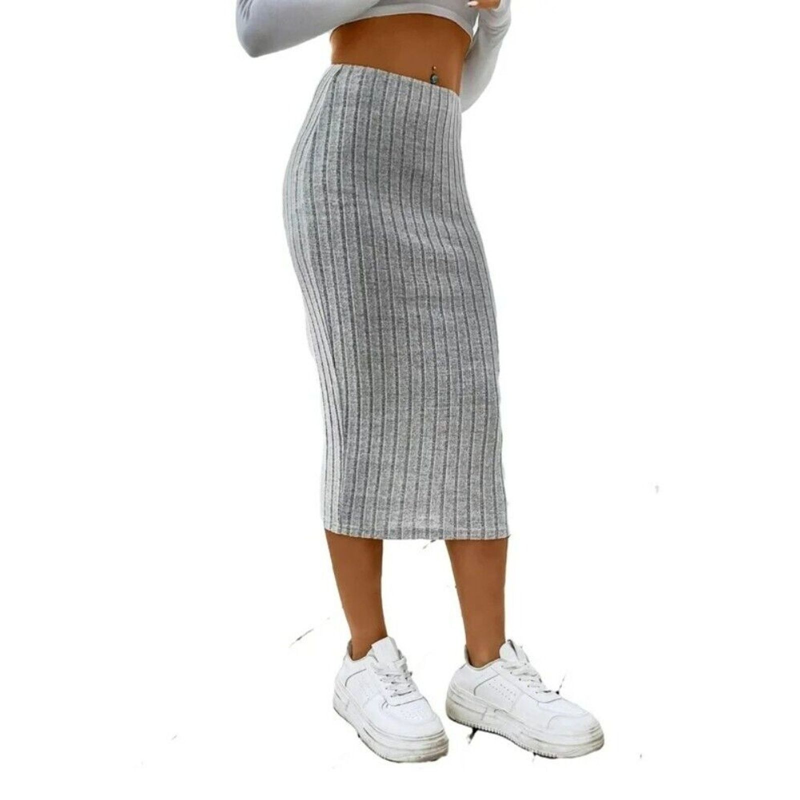 Forever 21 × Shein Make Me Chic 2 Pc Crop Top Ruched Knit Maxi Skirt S Soft Set Size S / US 4 / IT 40 - 4 Thumbnail