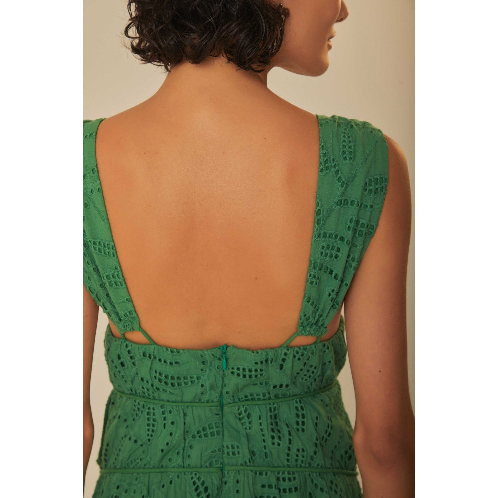 NWT FARM RIO Green Monstera Corset Eyelet Maxi Dress Sz M