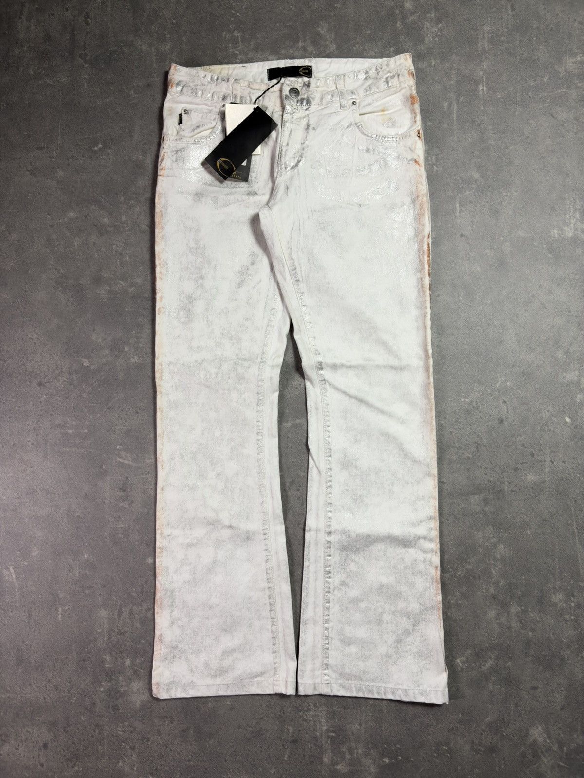 Just Cavalli 00s DSWT Just Cavalli Waxed Orange Silver Tones Flared Jeans Size US 27 - 1 Thumbnail