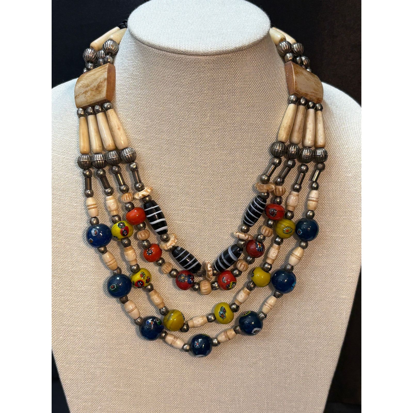 Other Multi-Strand Tribal Trade Bead Necklace Bone & Glass Beads Size ONE SIZE - 1 Thumbnail