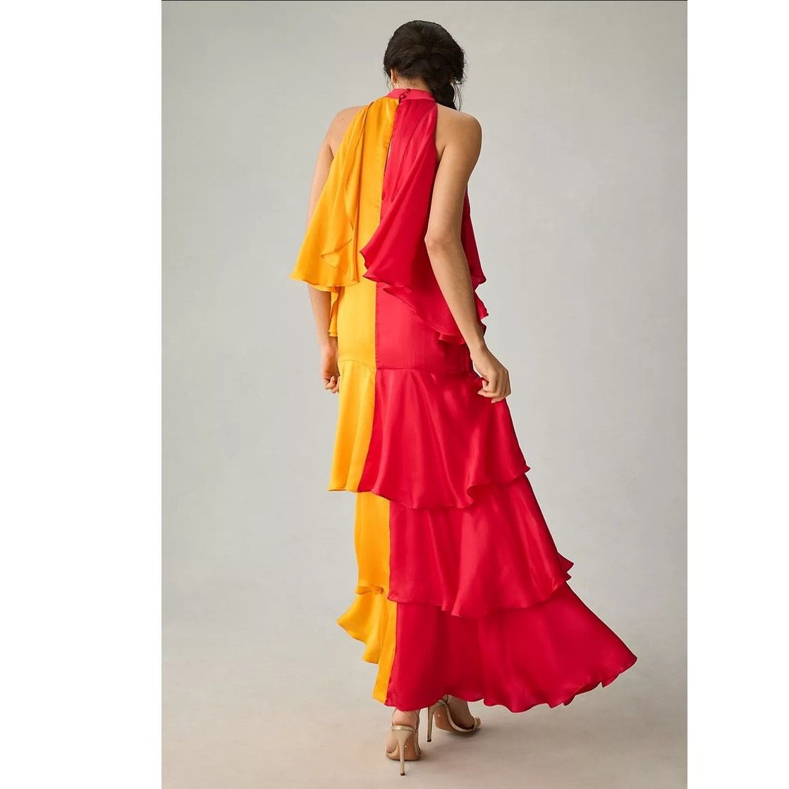 Anthropologie New Pinnacle by Shruti Mock-Neck Colorblock Ruffle Dress Size S / US 4 / IT 40 - 3 Thumbnail