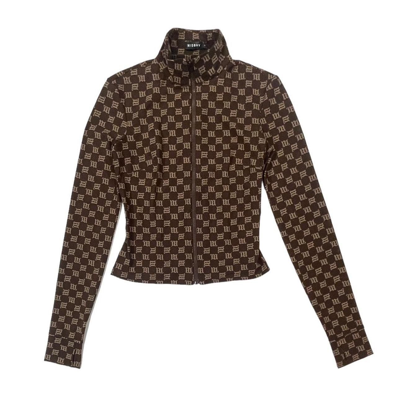 image of Misbhv Lara Monogram Zip-Up Top in Brown, Women's (Size Medium)