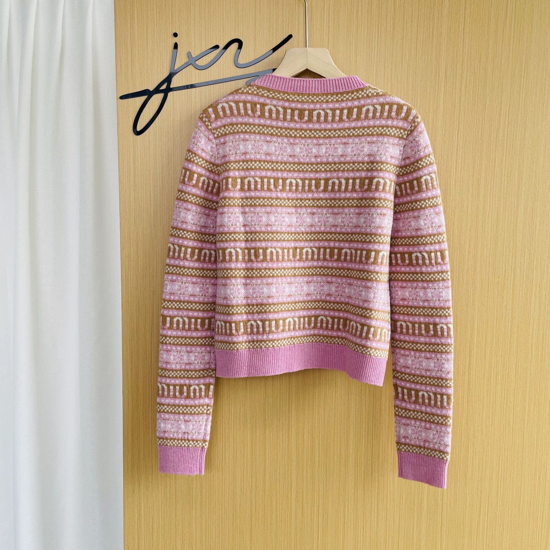 Miu Miu MIU MIU SS23 Striped Logo Wool Sweater Women Pink 38 Size XS / US 0-2 / IT 36-38 - 2 Thumbnail