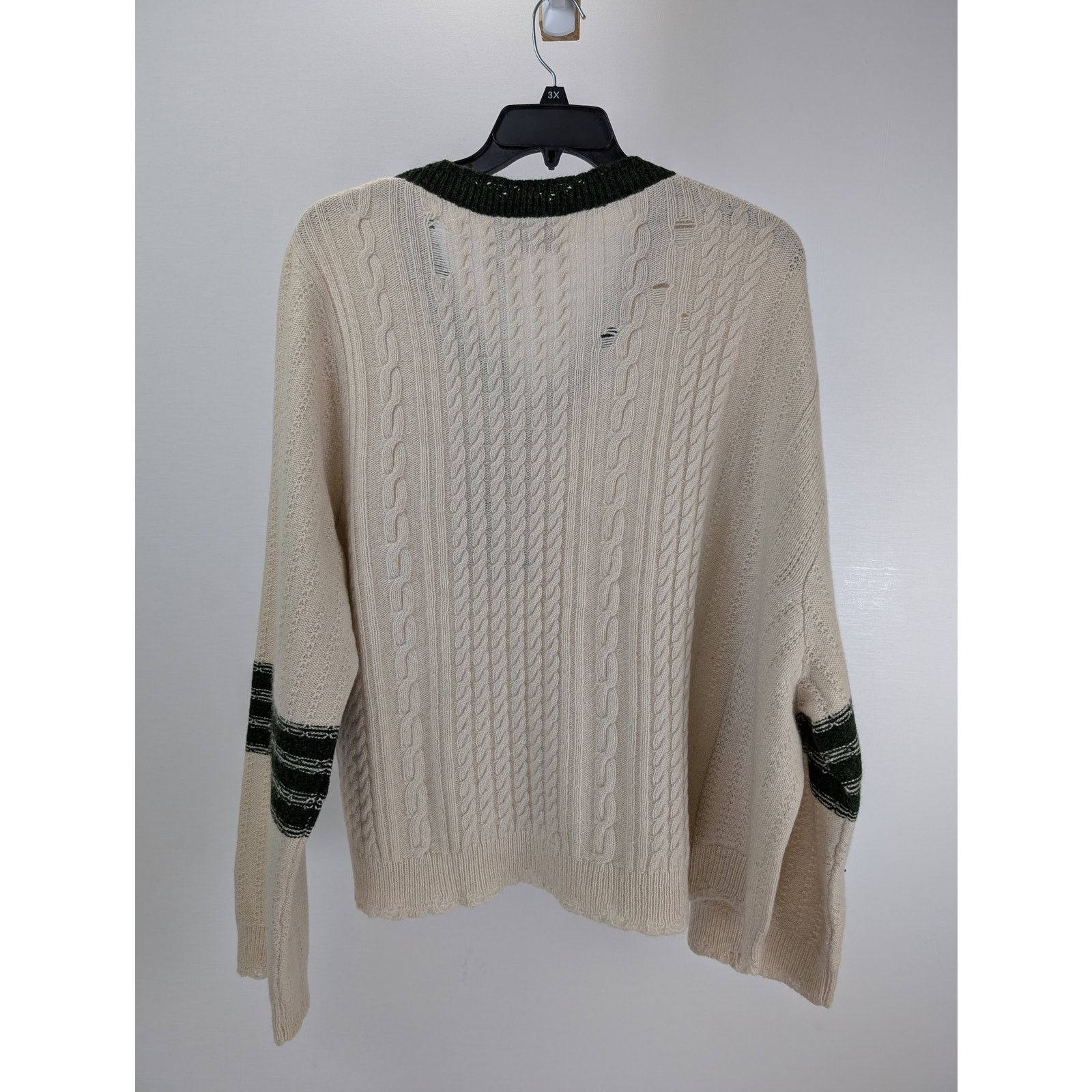 Enfants Riches Deprimes o1rshd1 Asymmetrical Varsity V-Neck Sweatshirt Ivory/Forest Size US XXL / EU 58 / 5 - 12 Thumbnail