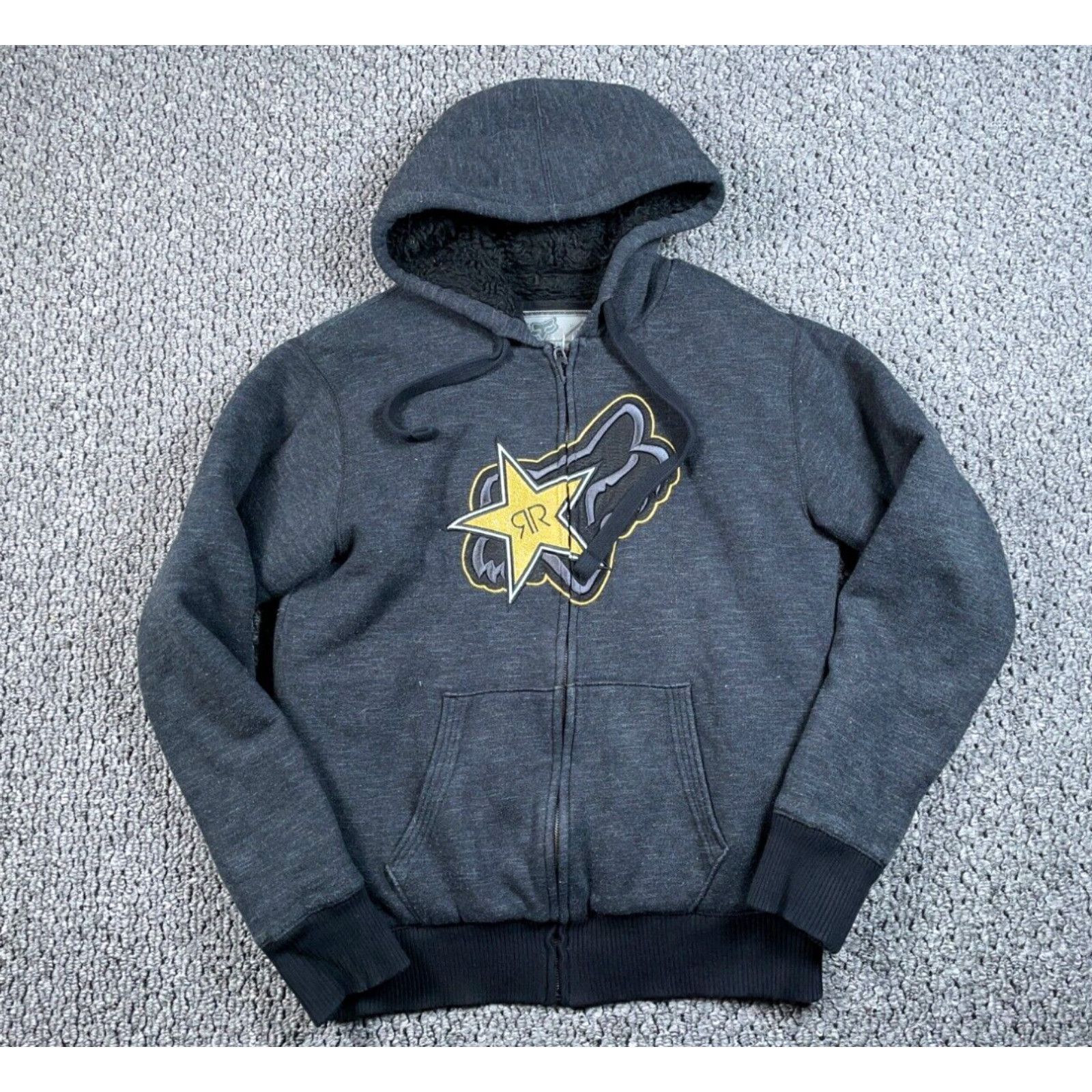 image of Fox Racing Rockstar Energy Sherpa Lined Hoodie Adult Medium Gray Sweatshirt in White, Men's