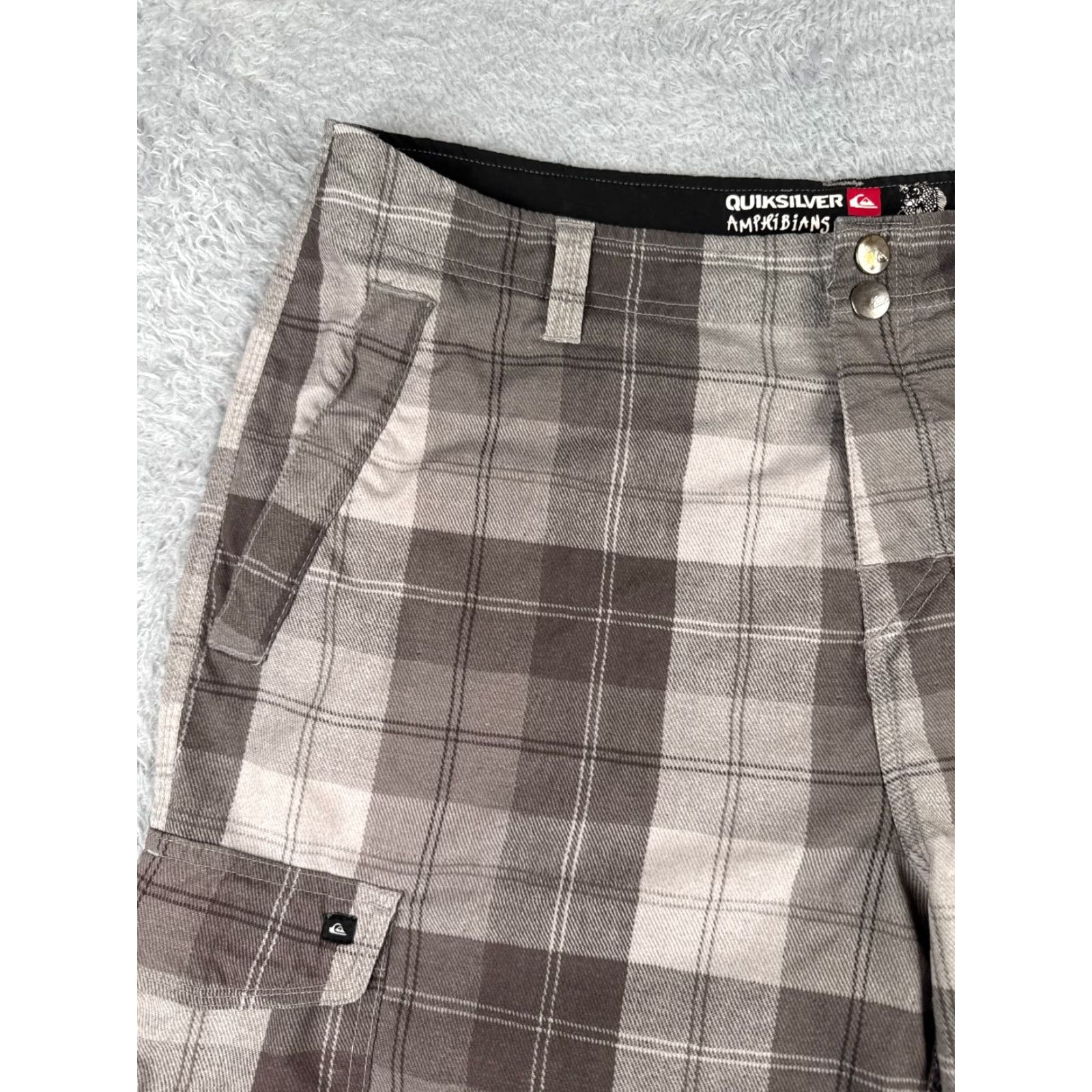 Quiksilver Quiksilver Mens Shorts 36 Brown Plaid Cargo Amphibians Polyester Blend Hyrbid 12" Size US 36 / EU 52 - 4 Thumbnail