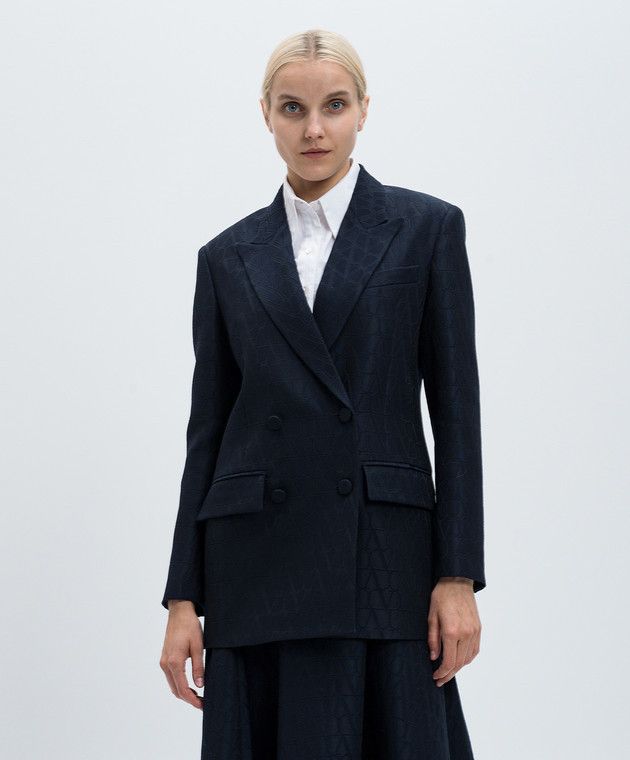 Valentino o1s22i1n0924 Double-Breasted Toile Icon Jacket in Blue Size S / US 4 / IT 40 - 3 Thumbnail