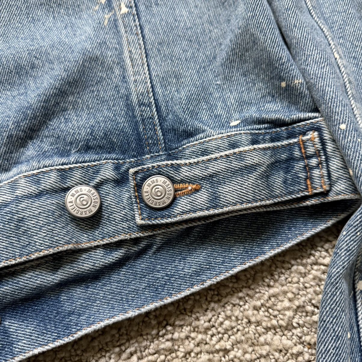 MM6 Collarless Cropped Painter Denim Jacket (Blue) Size S / US 4 / IT 40 - 5 Thumbnail