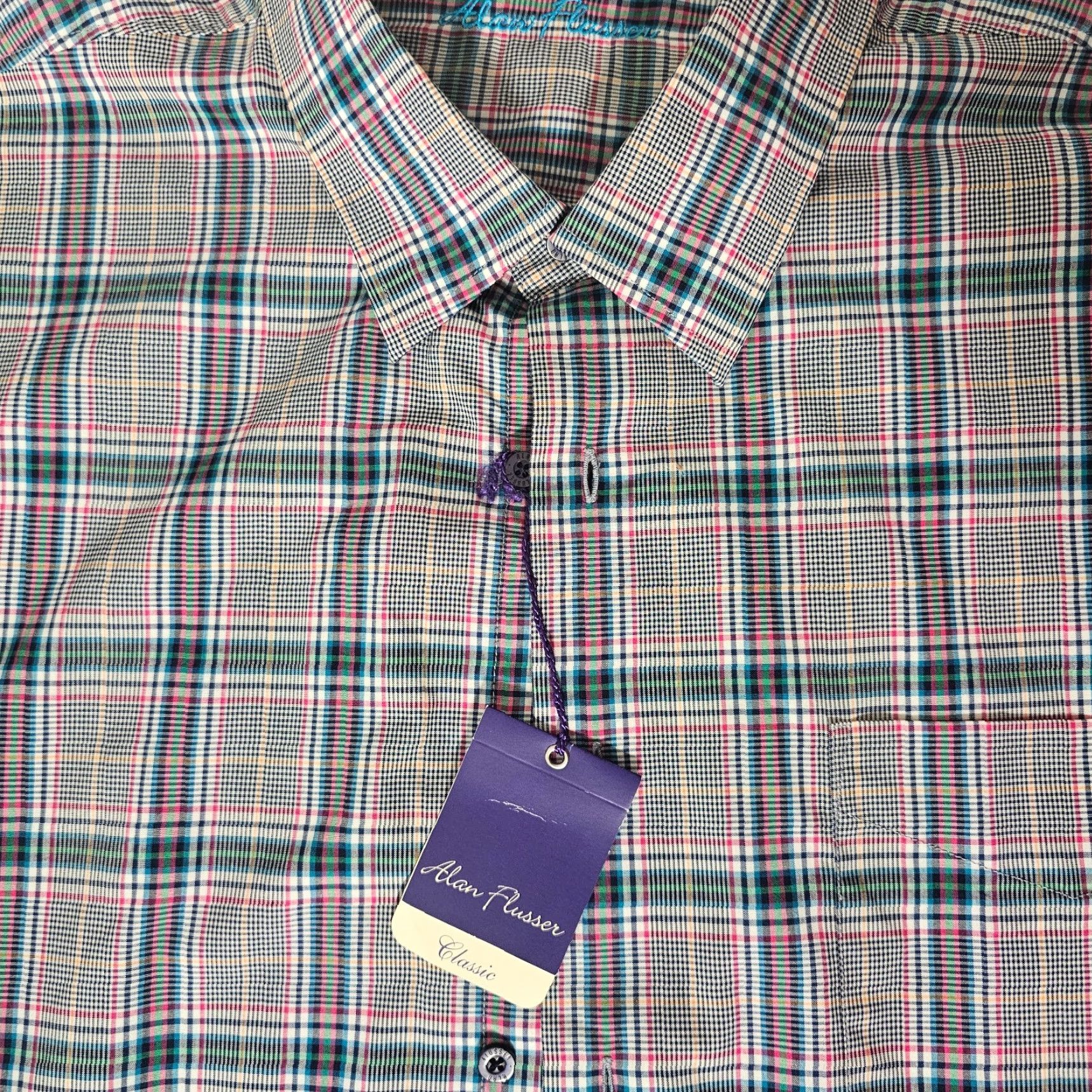 Vintage NWT Alan Flusser Shirt Button Down Long Sleeve Plaid Purple Cotton XL Flip Cuff Mens Size US XL / EU 56 / 4 - 3 Thumbnail