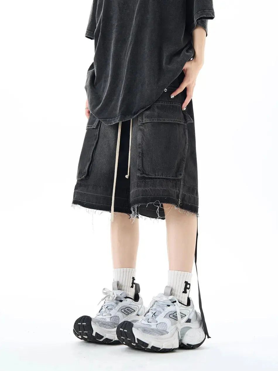 Japanese Brand × Jean Retro wide leg raw edge denim shorts Size US 32 / EU 48 - 5 Thumbnail