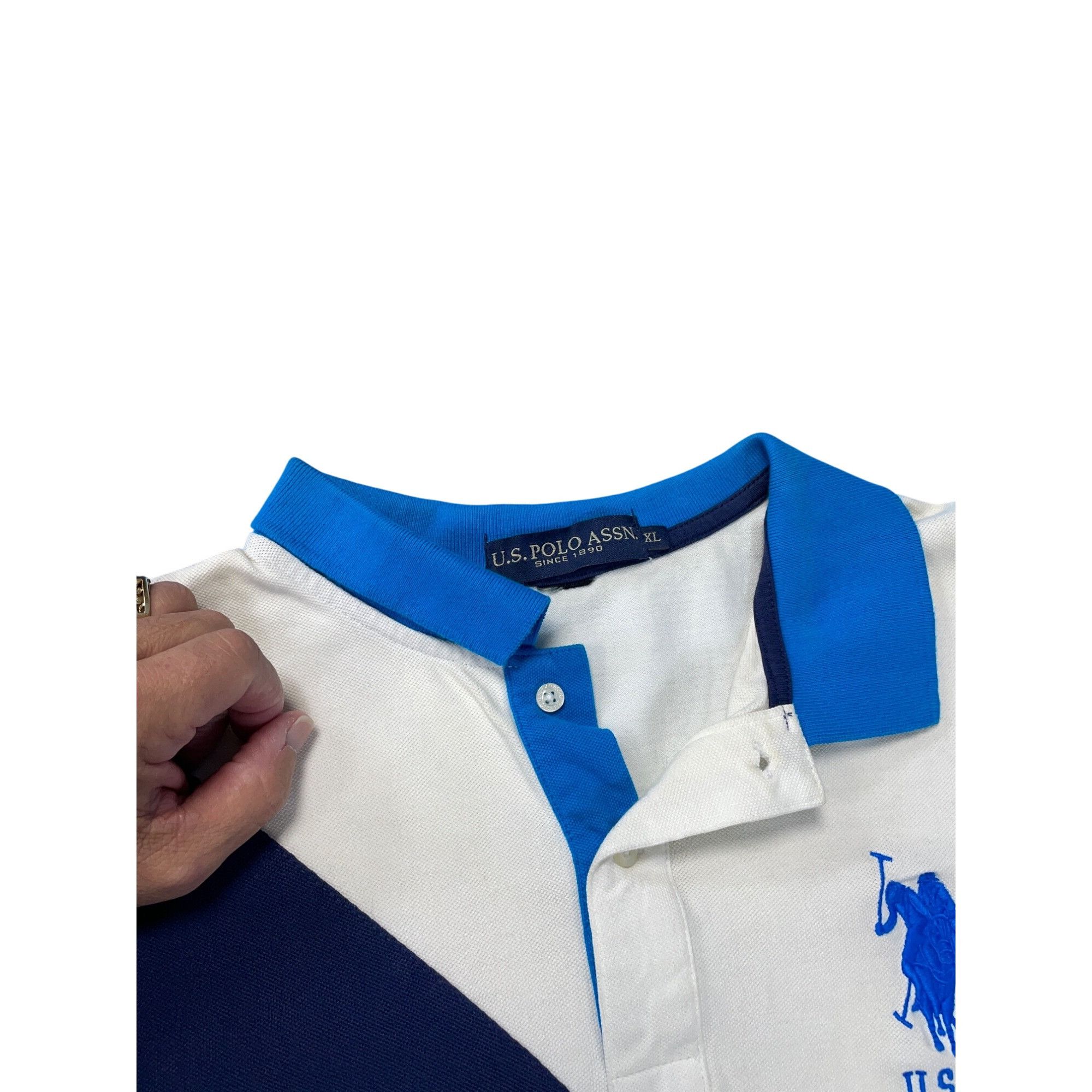 U.S. Polo Assn. US Polo Mens white blue Polo Golf Shirt Size XL SKU 9303 Size US XL / EU 56 / 4 - 4 Thumbnail