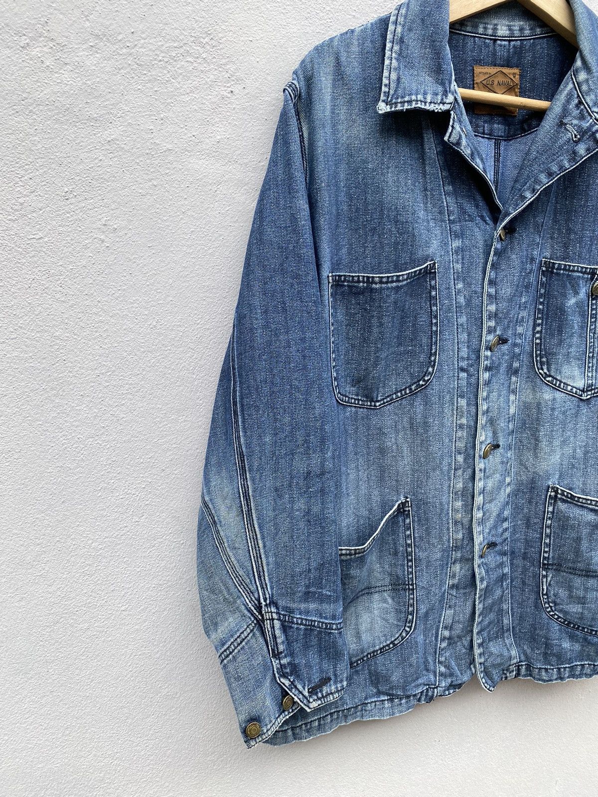 Japanese Brand US NAVAL Herring Bone Twill Faded Indigo Chore USN Jacket Size US M / EU 48-50 / 2 - 11 Thumbnail