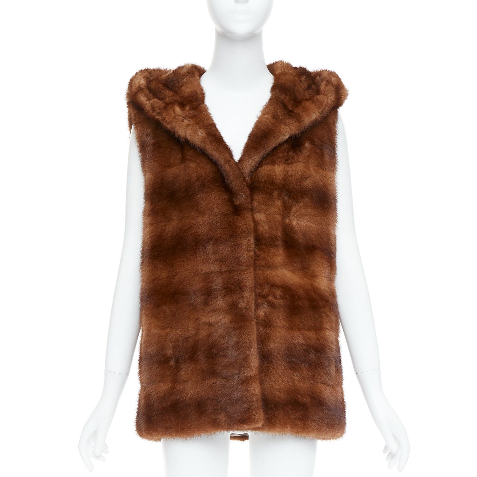 Other LUCIA PIERI brown real fur hooded patchwork tiered sleeveless vest Size S / US 4 / IT 40 - 1 Thumbnail