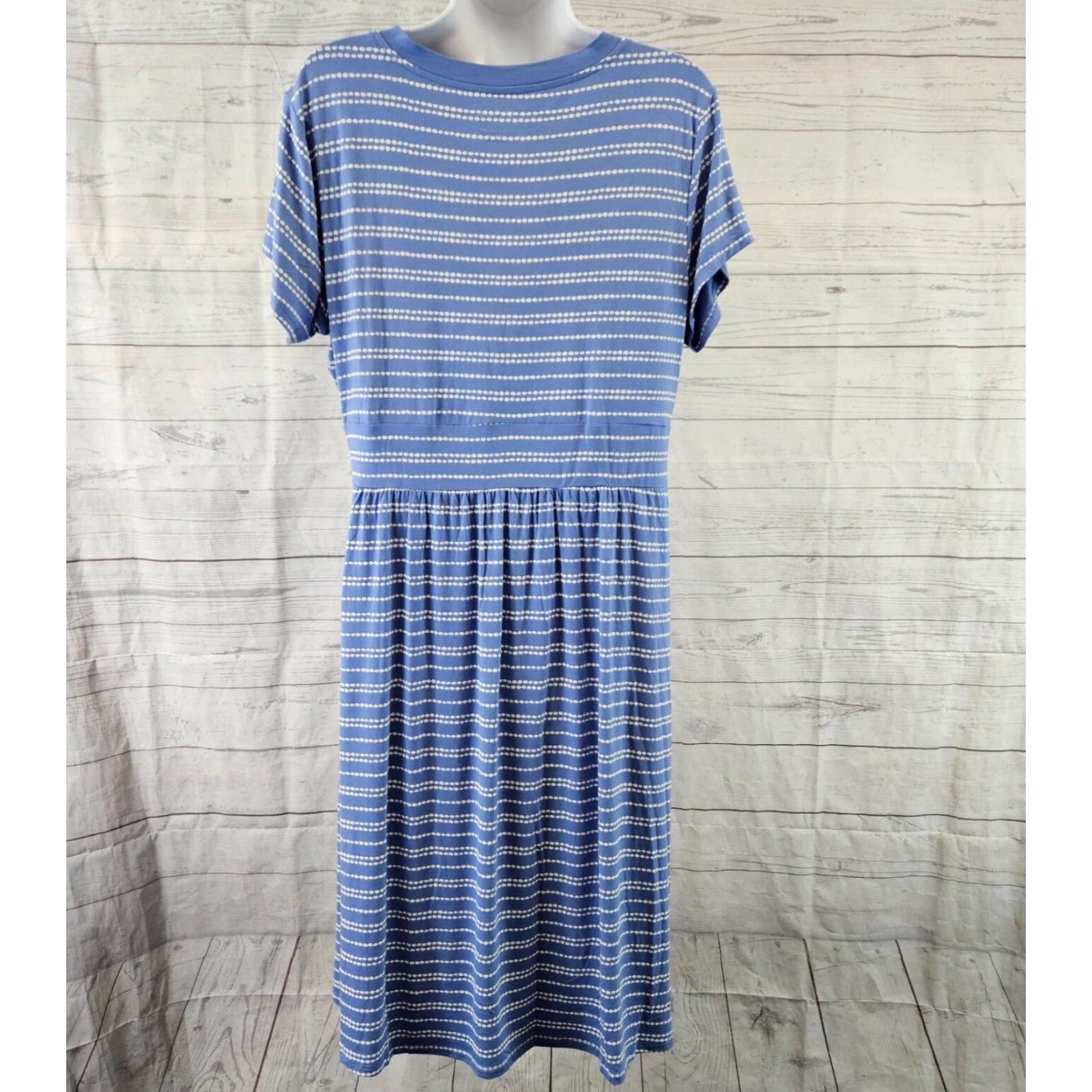Vintage LL Bean Womens Wrap Dress Sz Large Petite Blue White Short Sleeve V-Neck Midi Size 36" / US 14 / IT 50 - 4 Thumbnail